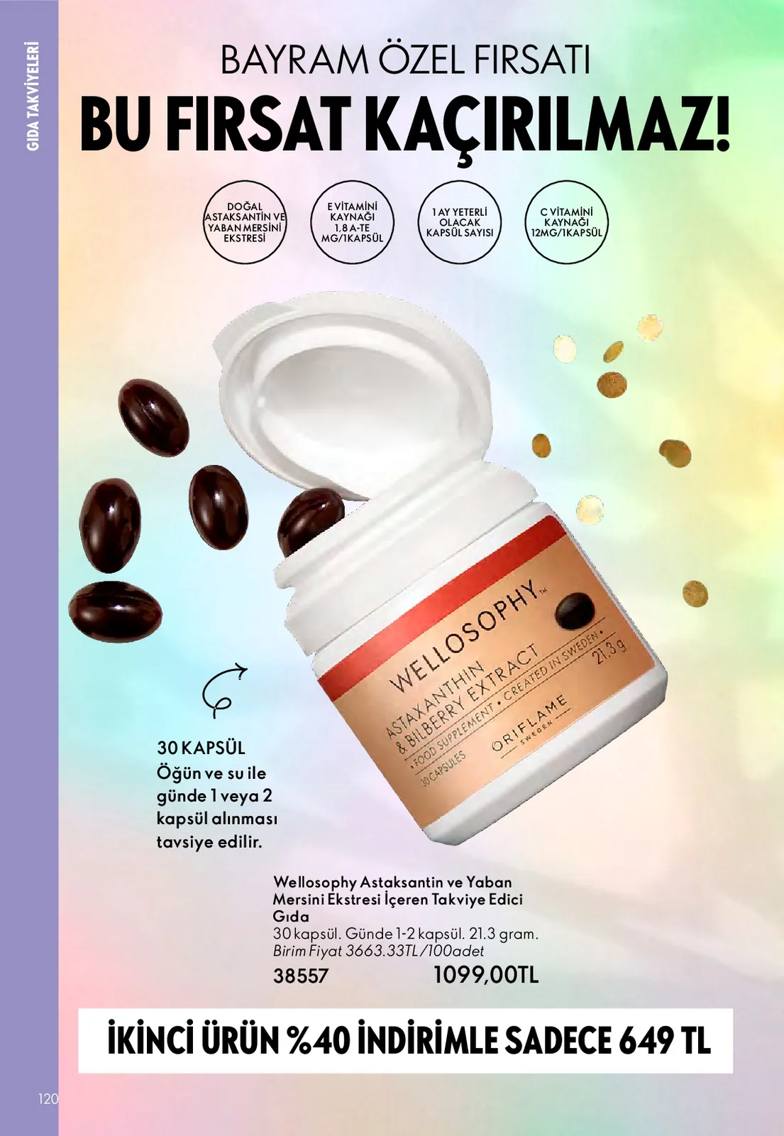 Oriflame Oriflame 1 Mayıs 2026 Aktüel Kataloğu sayfa 120: Wellosophy Astaxanthin Ve Yaban Mersini Ekstresi Içeren Takviye Edici Gida 30 Kapsül