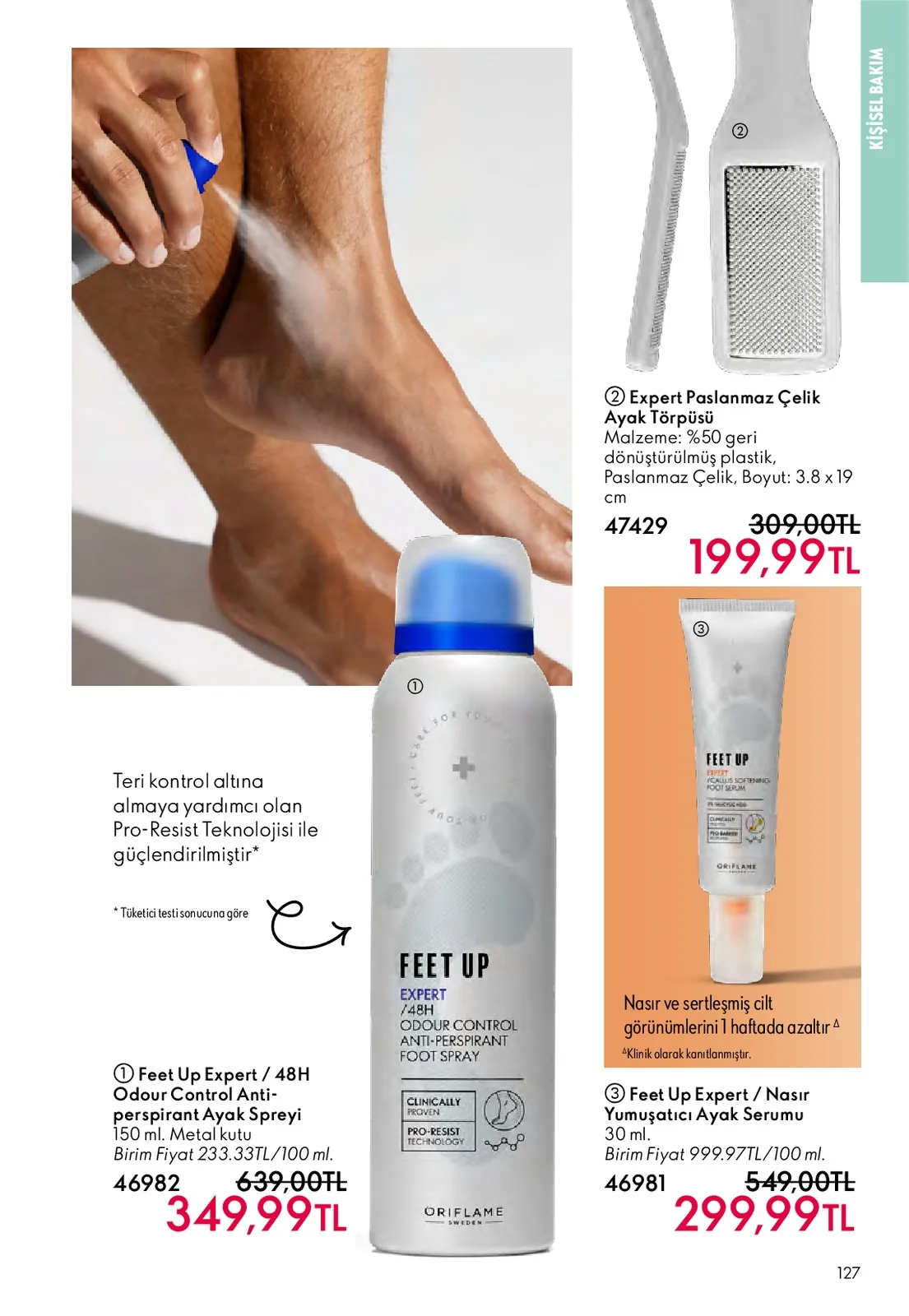 Oriflame Oriflame 1 Mayıs 2026 Aktüel Kataloğu sayfa 127: Expert Paslanmaz Çelik Ayak Törpüsü, Feet Up Expert / 48H Odour Control Anti-Perspirant Ayak Spreyi 150Ml