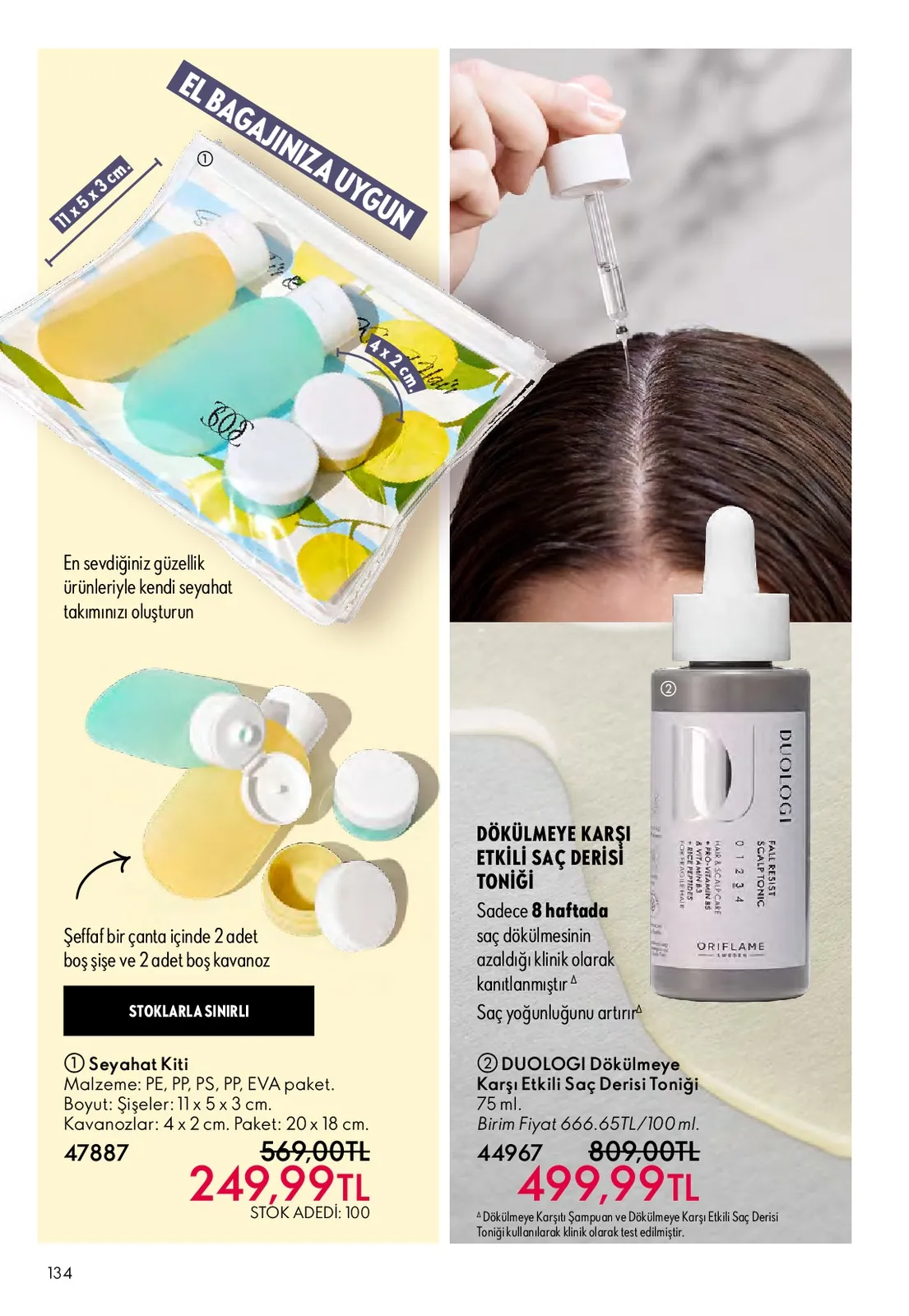 Oriflame Oriflame 1 Mayıs 2026 Aktüel Kataloğu sayfa 134: Seyahat Kiti 2 Adet Boş Şişe Ve 2 Adet Boş Kavanoz, Duologi Dökülmeye Karşı Etkili Saç Derisi Toniği 75Ml
