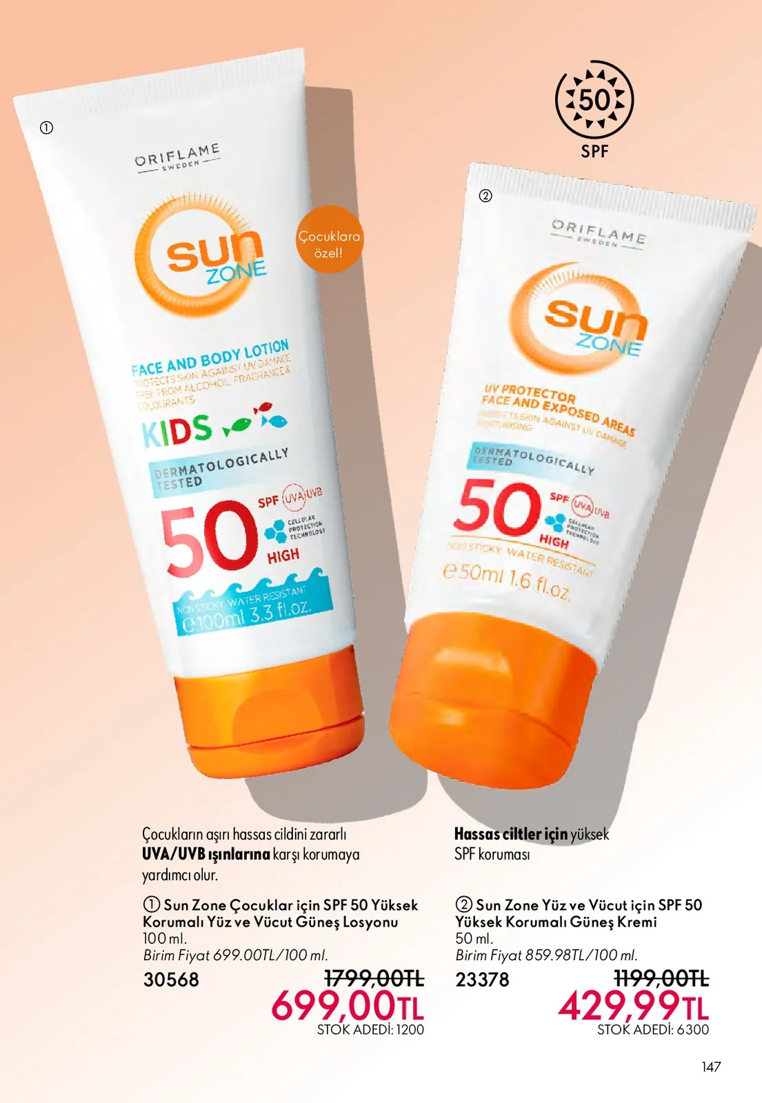 Oriflame Oriflame 1 Mayıs 2026 Aktüel Kataloğu sayfa 147: Sun Zone Çocuklar Için Yüz Ve Vücut Güneş Losyonu 100Ml, Sun Zone Yüz Ve Vücut Için Güneş Kremi 50Ml
