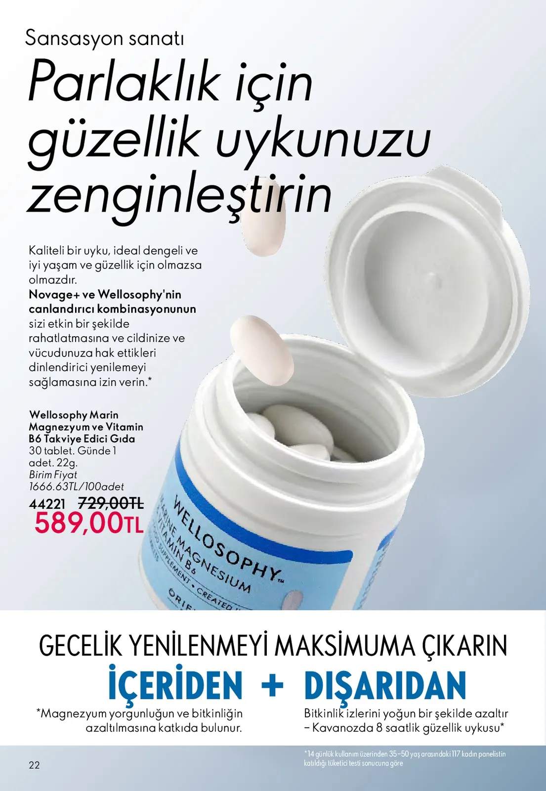 Oriflame Oriflame 1 Mayıs 2026 Aktüel Kataloğu sayfa 22: Wellosophy Marin Magnezyum Ve Vitamin B6 Takviye Edici Gıda 30 Tablet