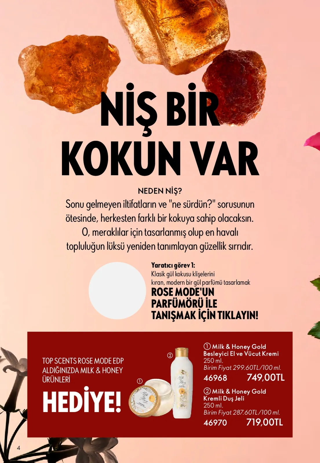 Oriflame Oriflame 1 Mayıs 2026 Aktüel Kataloğu sayfa 4: Milk & Honey Gold Besleyici El Ve Vücut Kremi 250Ml, Milk & Honey Gold Kremalı Duş Jeli 250Ml