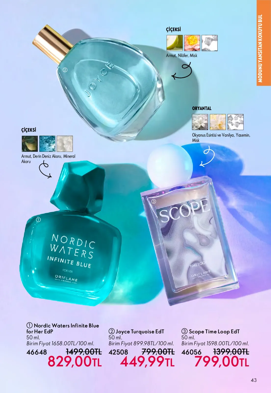 Oriflame Oriflame 1 Mayıs 2026 Aktüel Kataloğu sayfa 43: Scope Time Loop Edt 50 Ml, Nordic Waters Infinite Blue For Her Edp 50 Ml