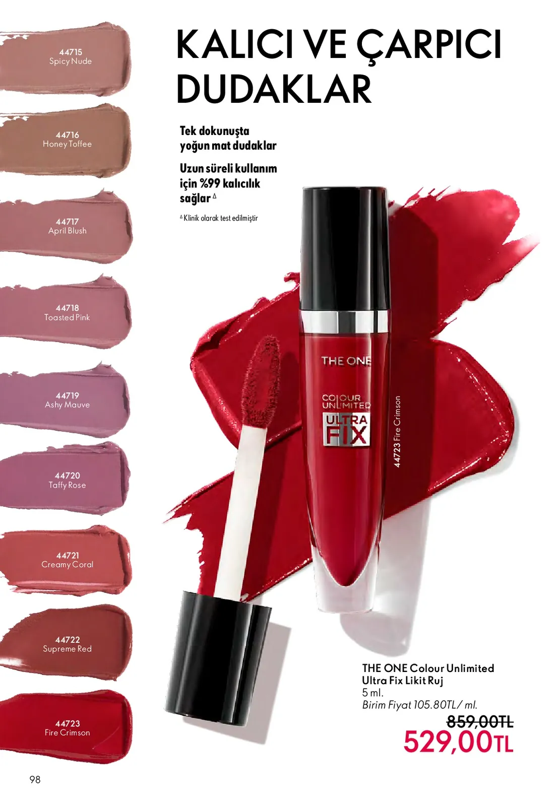 Oriflame Oriflame 1 Mayıs 2026 Aktüel Kataloğu sayfa 98: The One Colour Unlimited Ultra Fix Likit Ruj 5Ml