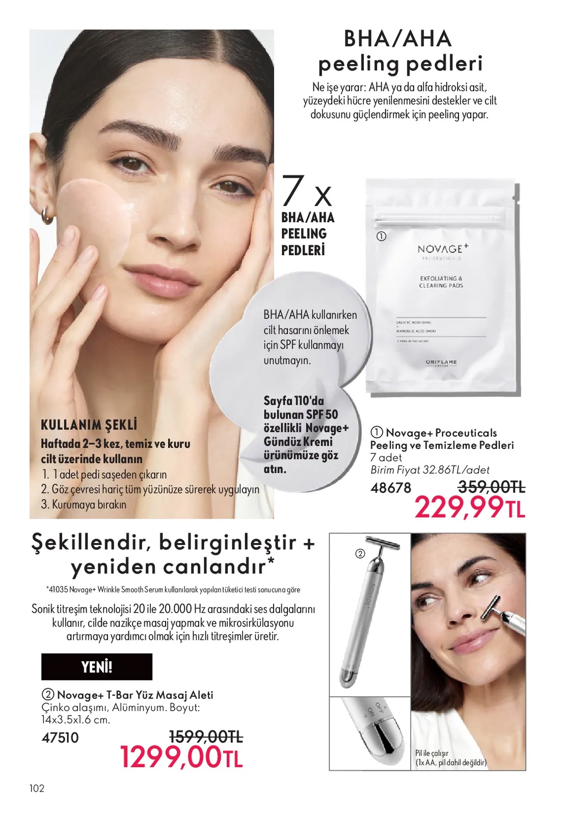 Oriflame Oriflame 1 Haziran 2026 Aktüel Kataloğu sayfa 102: Novage+ T-Bar Yüz Masaj Aleti, Novage+ Proceuticals Peeling Ve Temizleme Pedleri 7 Adet