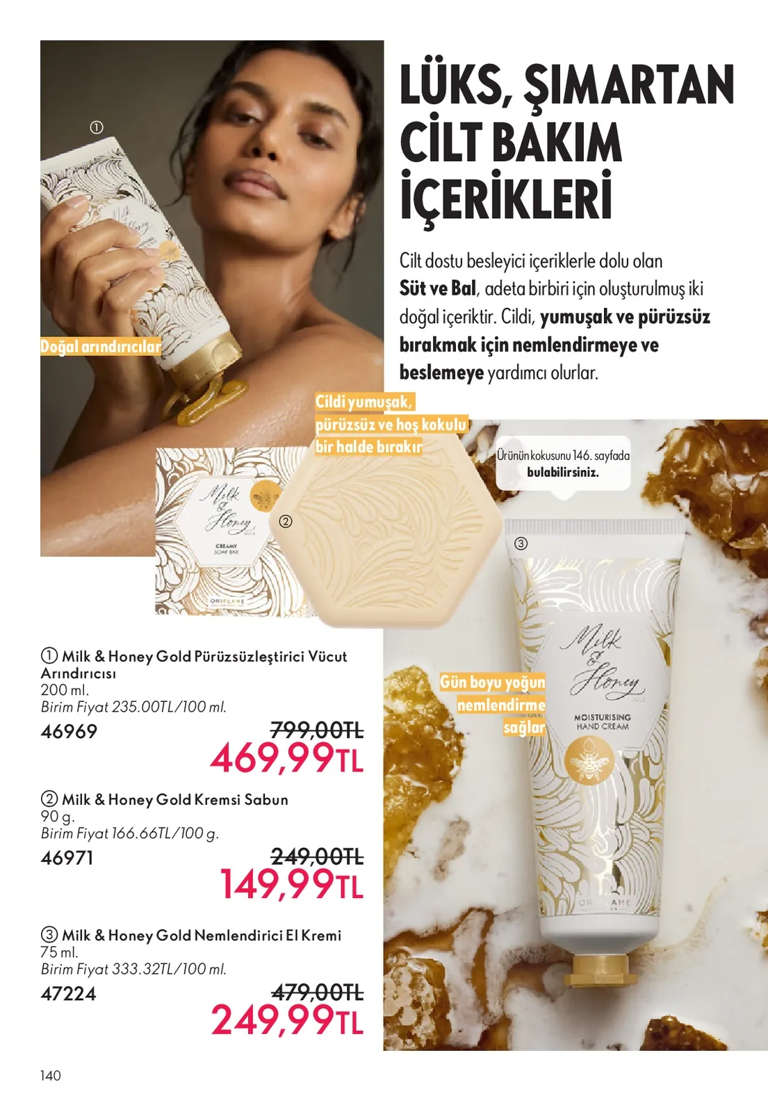 Oriflame Oriflame 1 Haziran 2026 Aktüel Kataloğu sayfa 140: Milk & Honey Gold Pürüzsüzleştirici Vücut Arındırıcısı 200Ml, Milk & Honey Gold Kremsi Sabun 90G