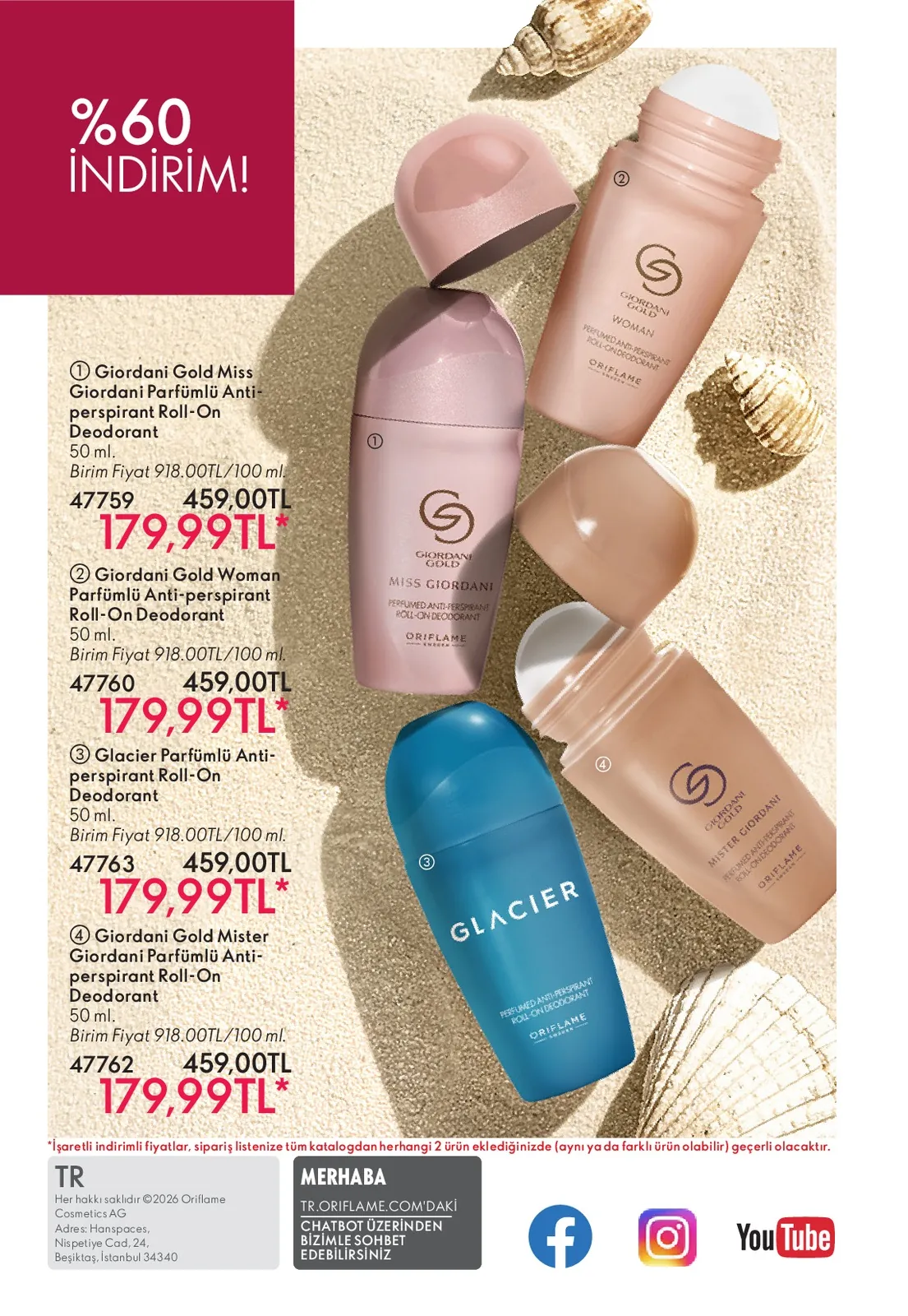 Oriflame Oriflame 1 Haziran 2026 Aktüel Kataloğu sayfa 148: Giordani Gold Miss Parfumlü Anti-Perspirant Roll-On Deodorant 50 Ml, Giordani Gold Woman Parfumlü Anti-Perspirant Roll-On Deodorant 50 Ml