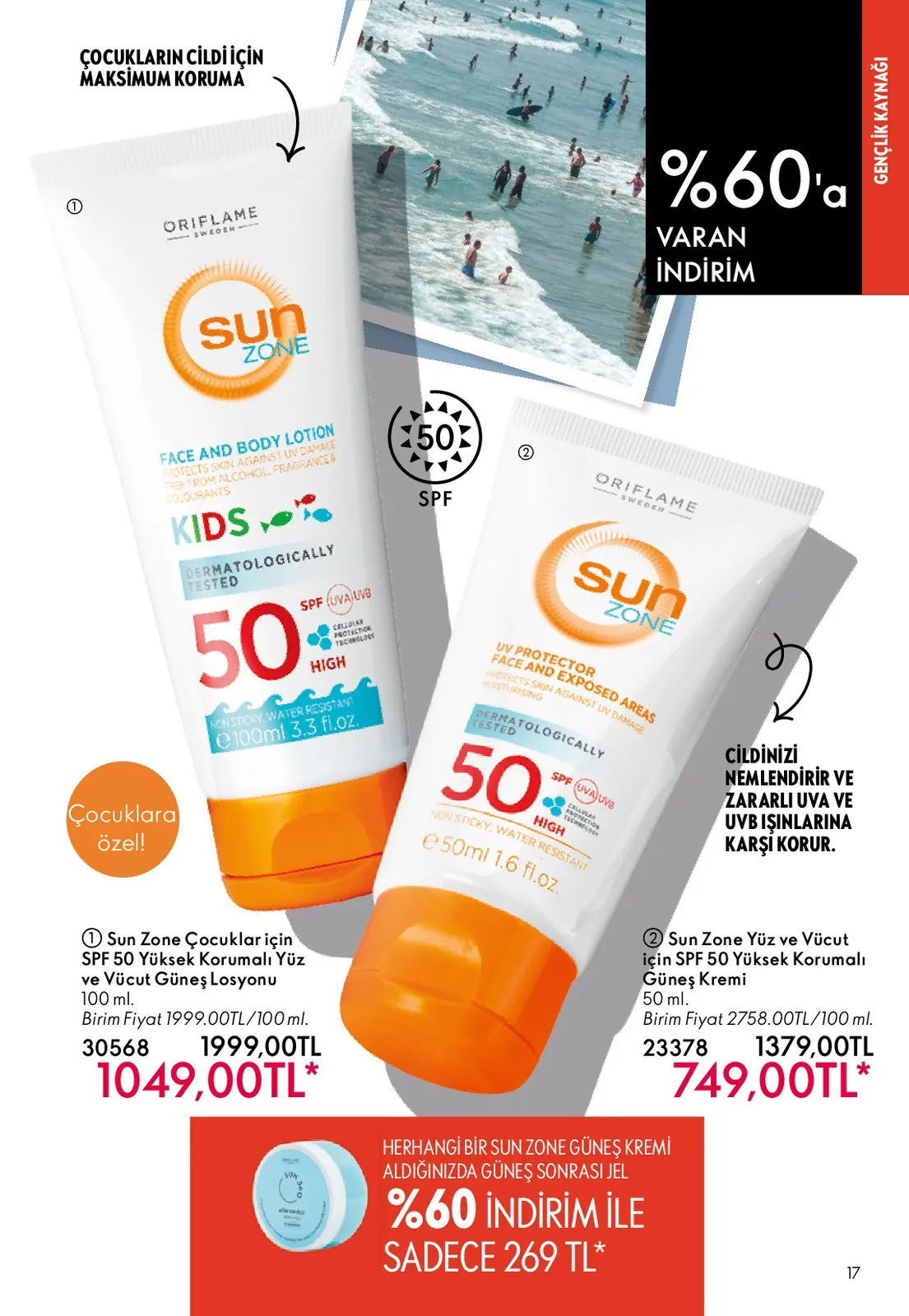 Oriflame Oriflame 1 Haziran 2026 Aktüel Kataloğu sayfa 17: Sun Zone Kids Face And Body Lotion Spf 50 100Ml, Sun Zone Face And Body Lotion Spf 50 50Ml