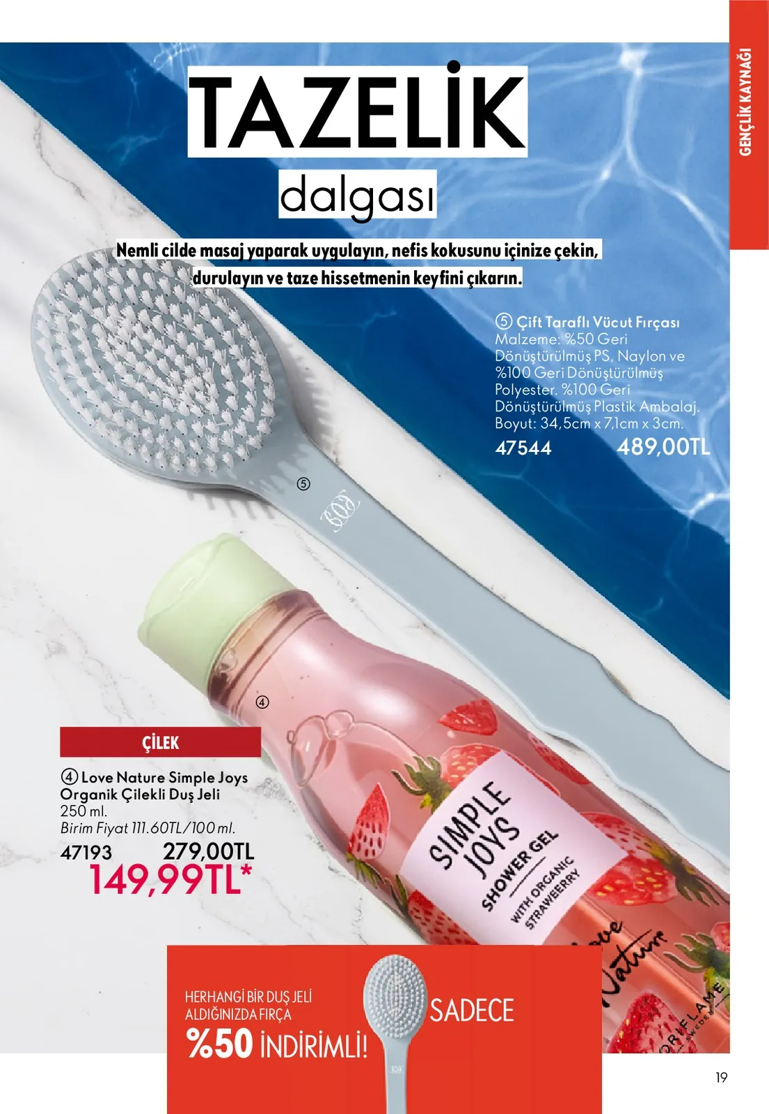 Oriflame Oriflame 1 Haziran 2026 Aktüel Kataloğu sayfa 19: Love Nature Simple Joys Organik Çilekli Duş Jeli 250Ml.