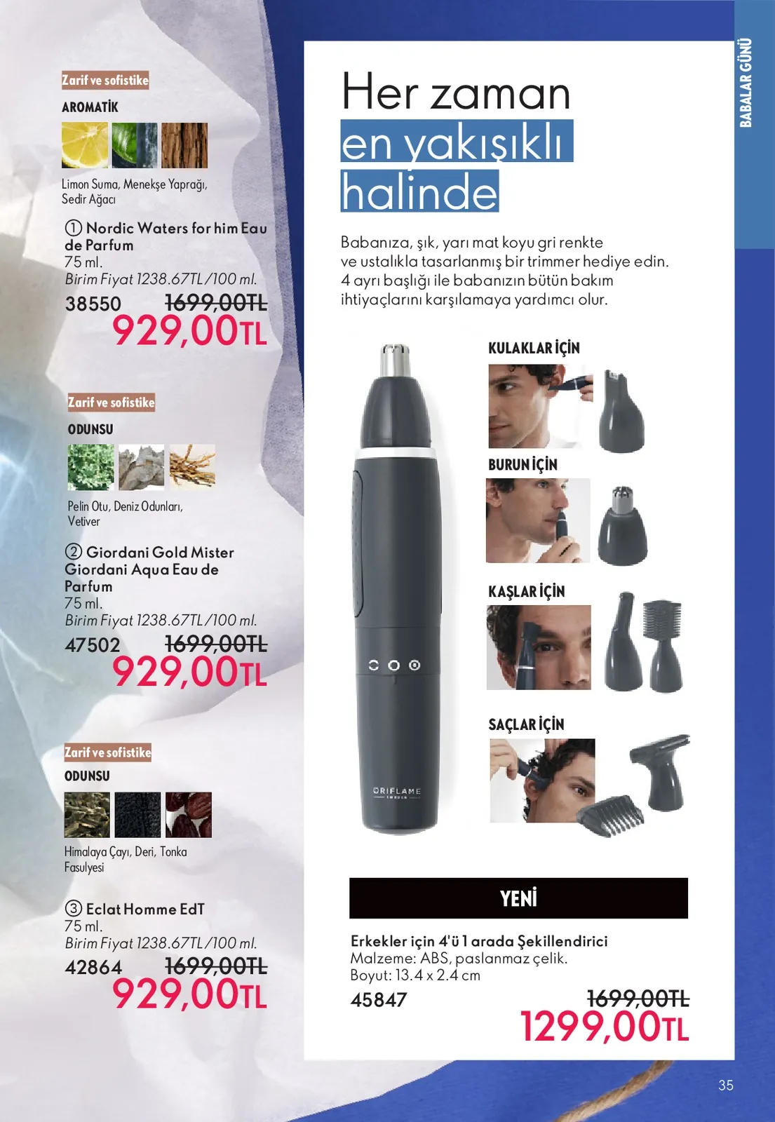 Oriflame Oriflame 1 Haziran 2026 Aktüel Kataloğu sayfa 35: Giordani Gold Mister Giordani Aqua Eau De Parfum 75Ml, Nordic Waters For Him Eau De Parfum 75Ml