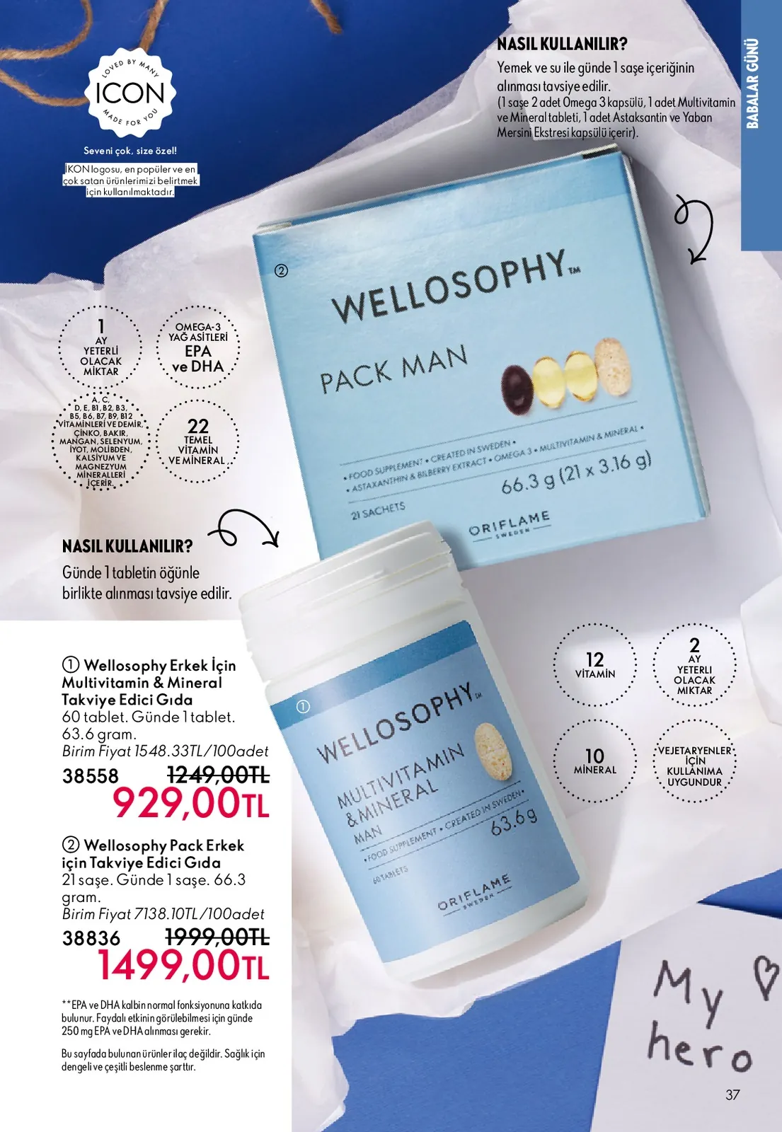 Oriflame Oriflame 1 Haziran 2026 Aktüel Kataloğu sayfa 37: Wellosophy Erkek Için Multivitamin & Mineral Takviye Edici Gıda 60 Tablet
