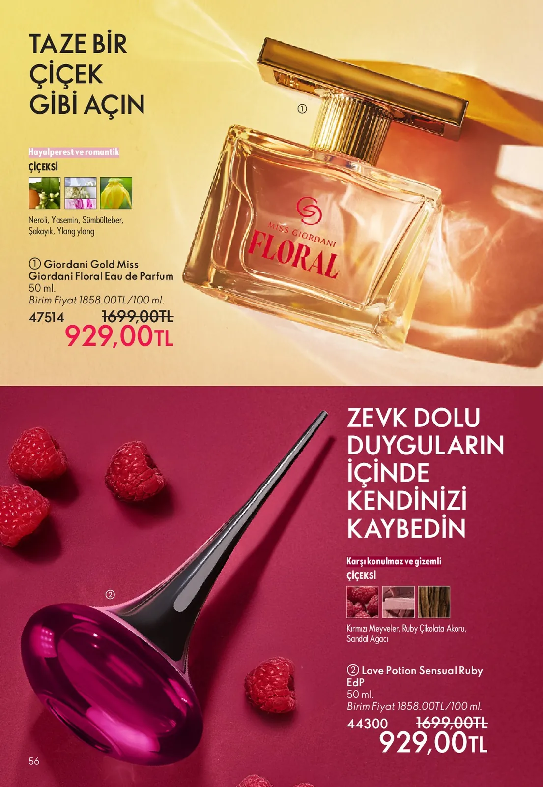 Oriflame Oriflame 1 Haziran 2026 Aktüel Kataloğu sayfa 56: Miss Giordani Floral Eau De Parfum 50 Ml, Love Potion Sensual Ruby Edp 50 Ml