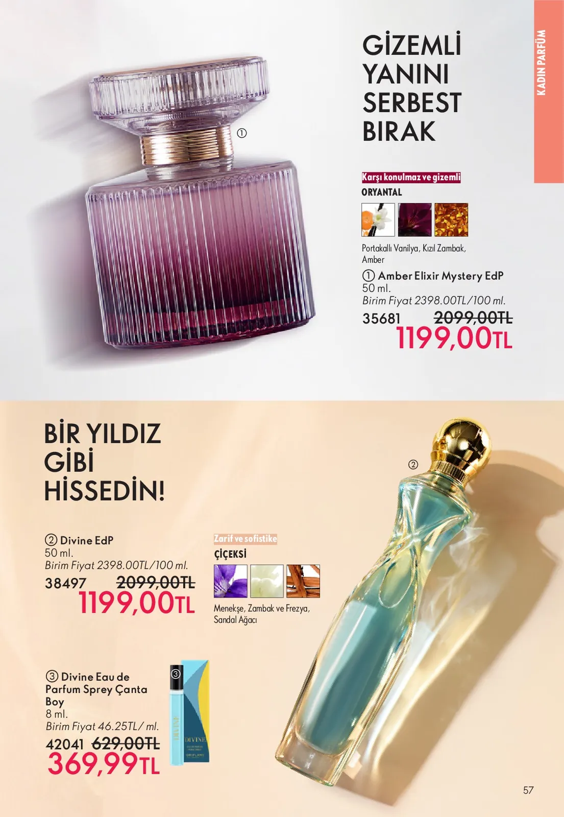Oriflame Oriflame 1 Haziran 2026 Aktüel Kataloğu sayfa 57: Divine Eau De Parfum Sprey Çanta Boy 8 Ml, Amber Elixir Mystery Edp 50 Ml