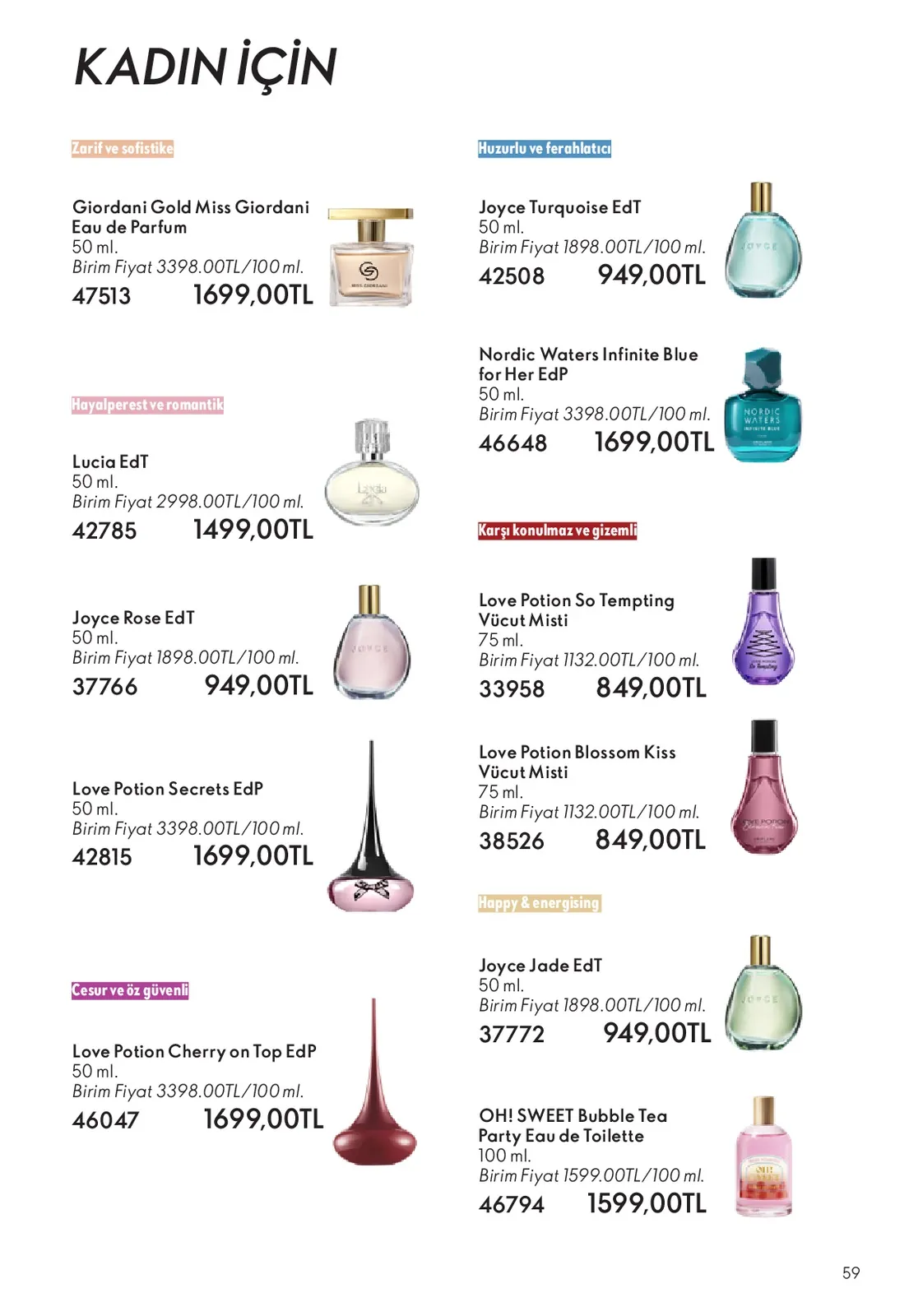 Oriflame Oriflame 1 Haziran 2026 Aktüel Kataloğu sayfa 59: Joyce Rose Edt 50 Ml, Love Potion Secrets Edp 50 Ml