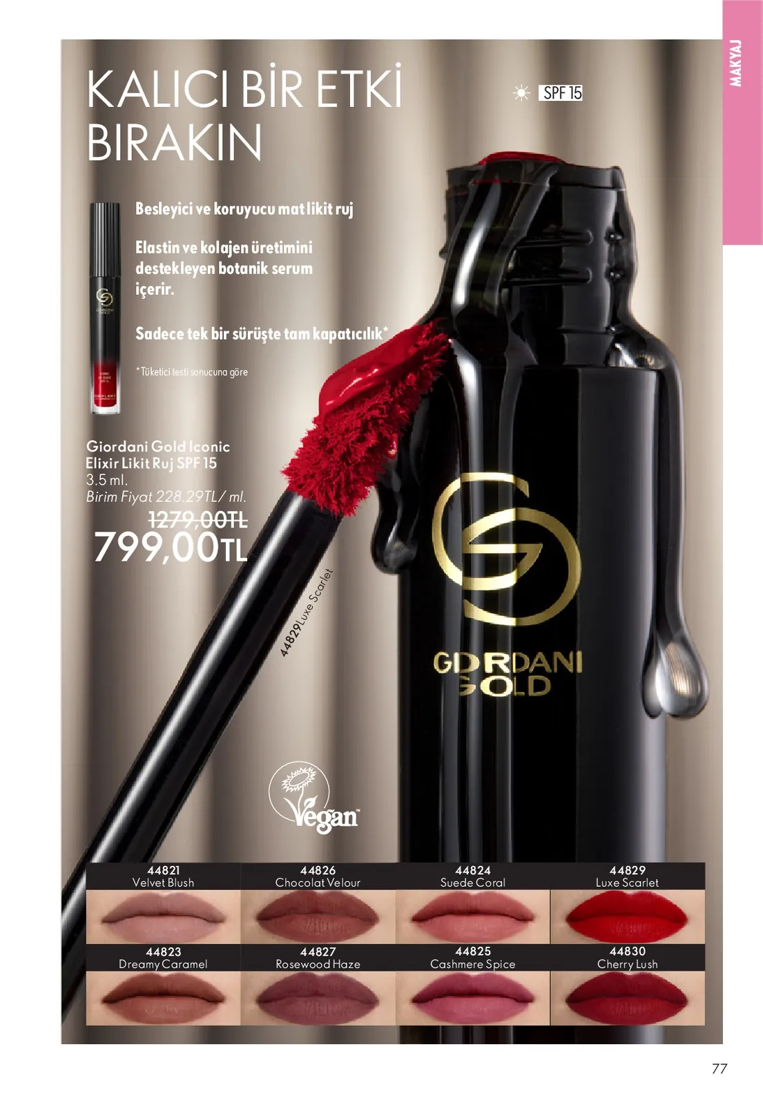Oriflame Oriflame 1 Haziran 2026 Aktüel Kataloğu sayfa 77: Giordani Gold Iconic Elixir Likit Ruj Spf 15 3.5Ml