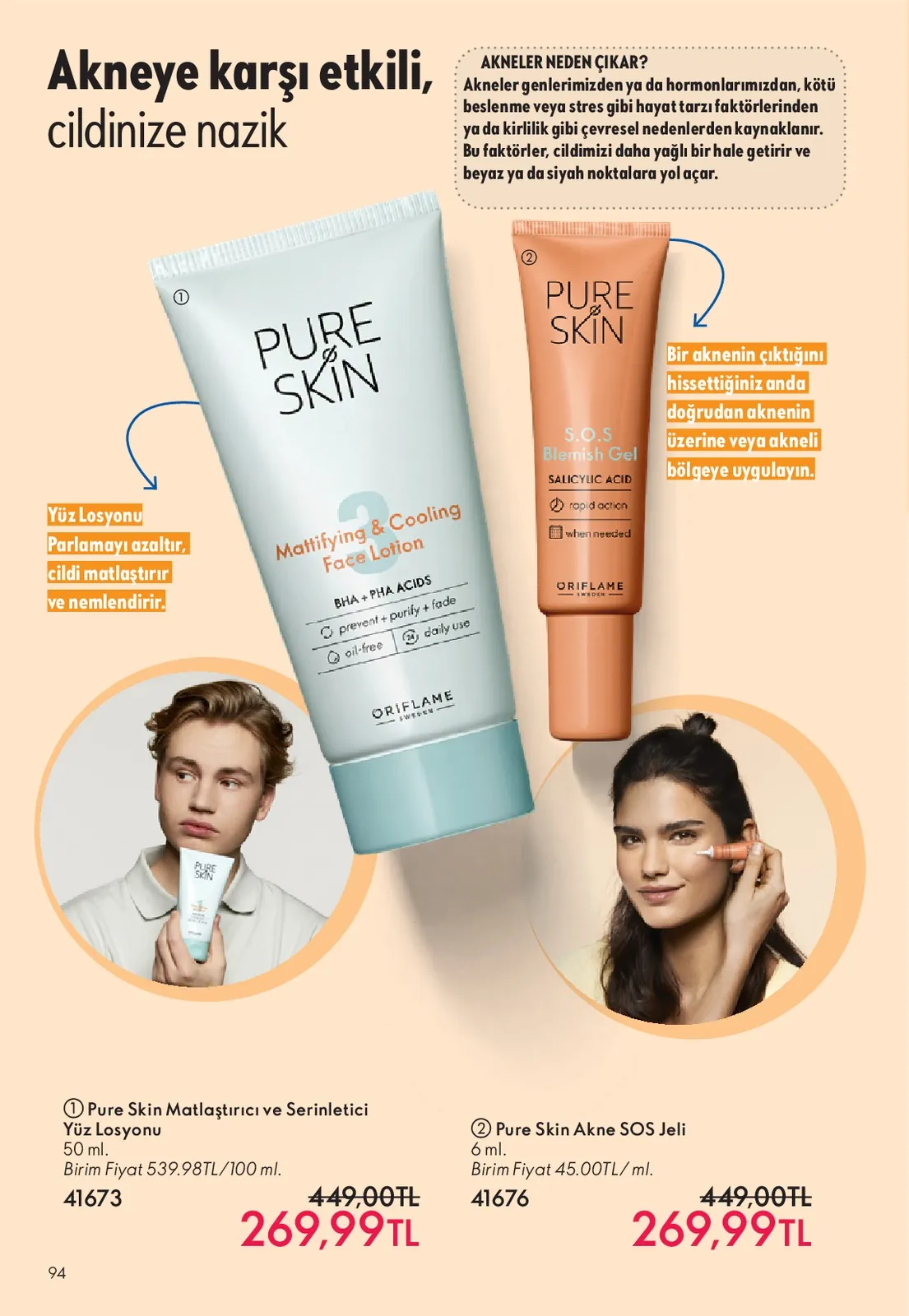 Oriflame Oriflame 1 Haziran 2026 Aktüel Kataloğu sayfa 94: Pure Skin Mattifying & Cooling Face Lotion 50Ml, Pure Skin S.O.S Blemish Gel 6Ml