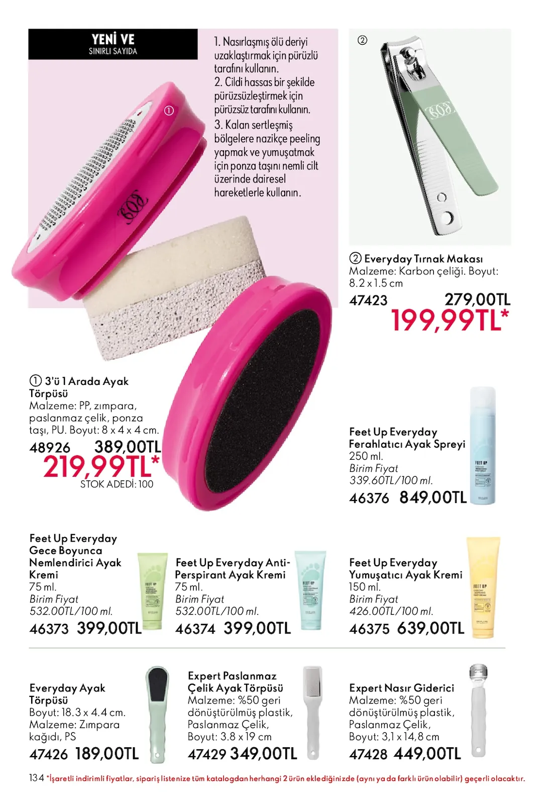 Oriflame Oriflame 1 Temmuz 2026 Aktüel Kataloğu sayfa 134: Feet Up Everyday Yumuşatıcı Ayak Kremi 150 Ml, Feet Up Everyday Ferahlatıcı Ayak Spreyi 250 Ml