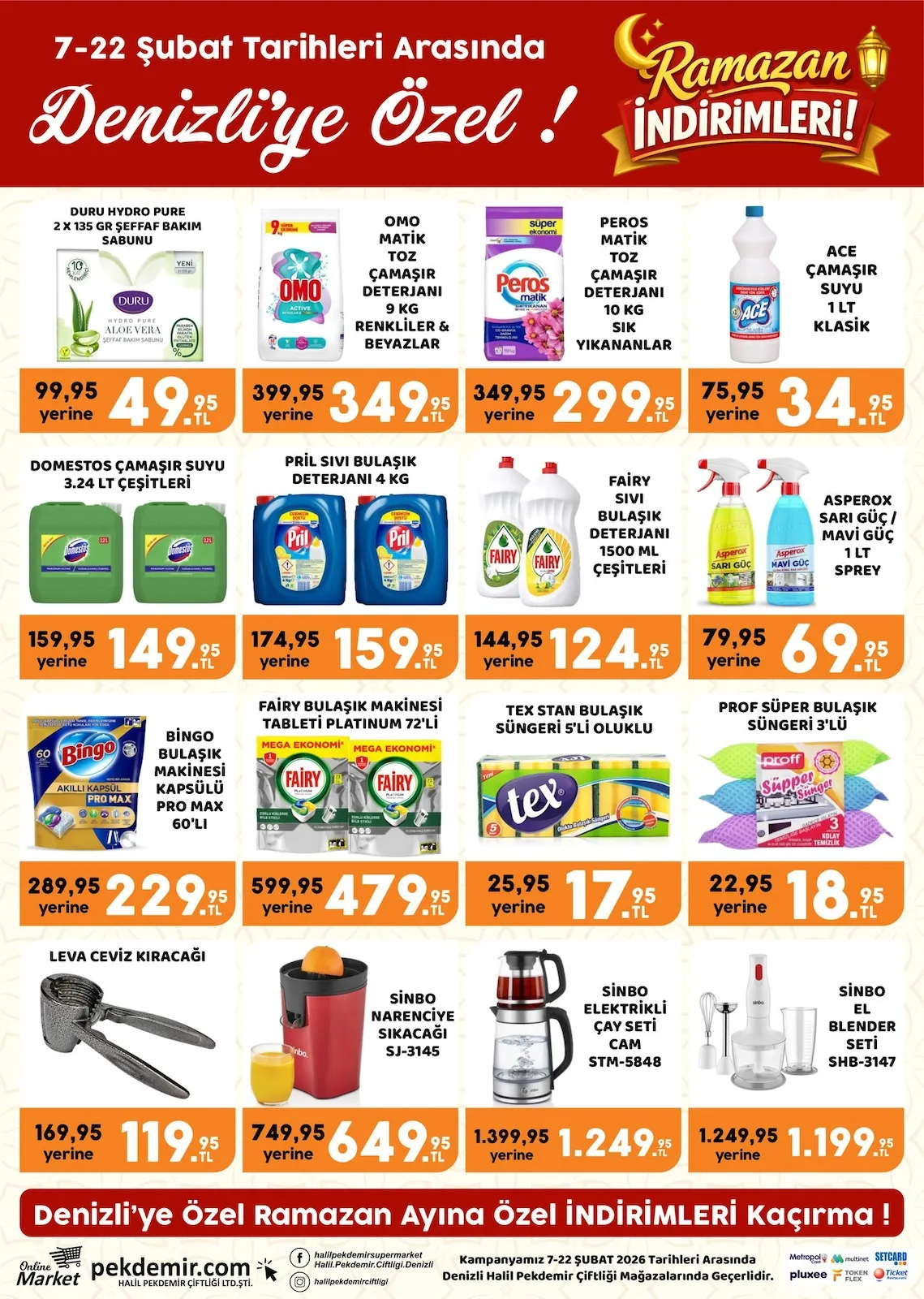 Pekdemir Pekdemir Market 7 Şubat 2026 Aktüel Kataloğu sayfa 4: Peros Matik Toz Çamaşır Deterjanı 10 Kg Sık Yıkananlar, Sinbo Narenciye Sıkacağı Sj-3145