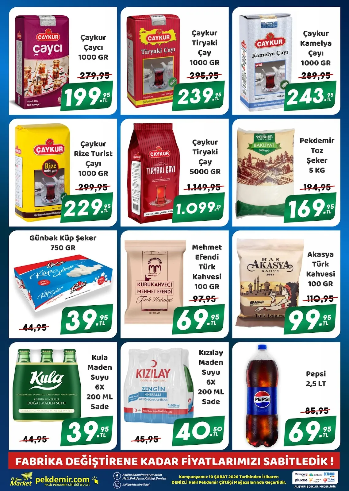 Pekdemir Pekdemir Market 10 Şubat 2026 Aktüel Kataloğu sayfa 5: Çaykur Tiryaki Çay 5000 Gr, Kızılay Maden Suyu 6X200 Ml Sade