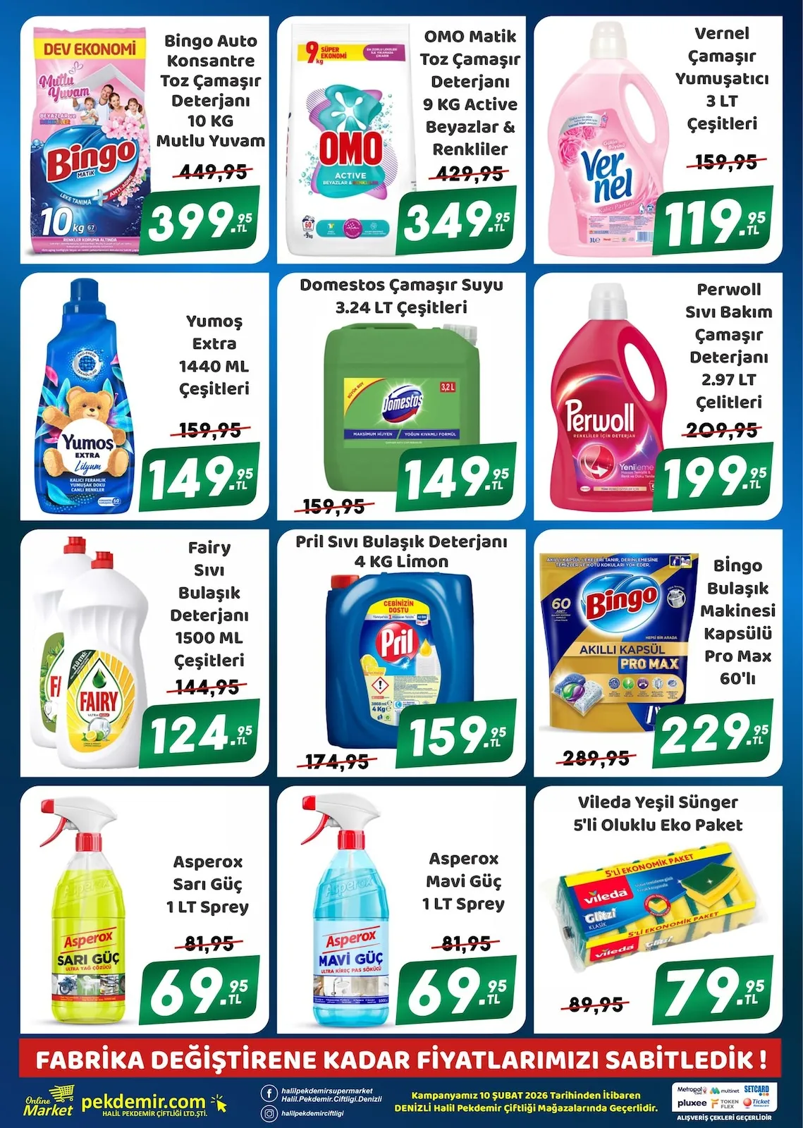 Pekdemir Pekdemir Market 10 Şubat 2026 Aktüel Kataloğu sayfa 7: Yumoş Extra 1440 Ml Çeşitleri, Asperox Mavi Güç 1 Lt Sprey