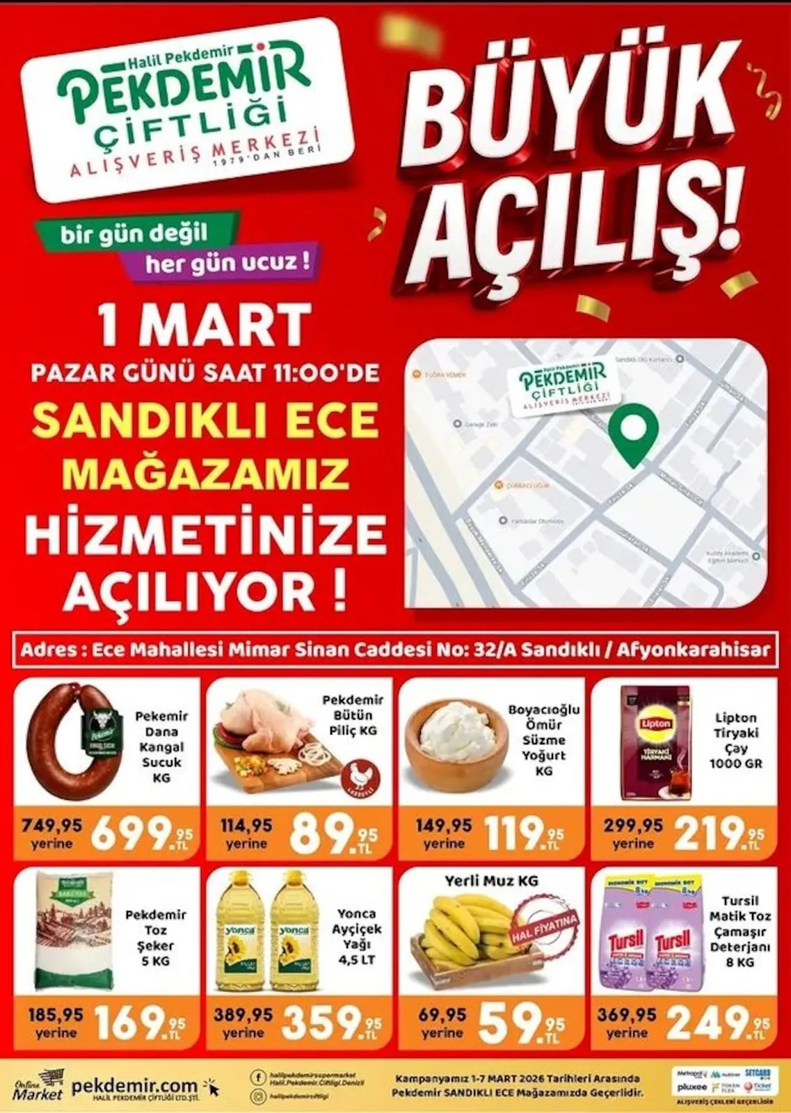 Pekdemir Pekdemir Market 1 Mart 2026 Aktüel Kataloğu sayfa 1: Yerli Muz Kg, Pekdemir Bütün Piliç Kg