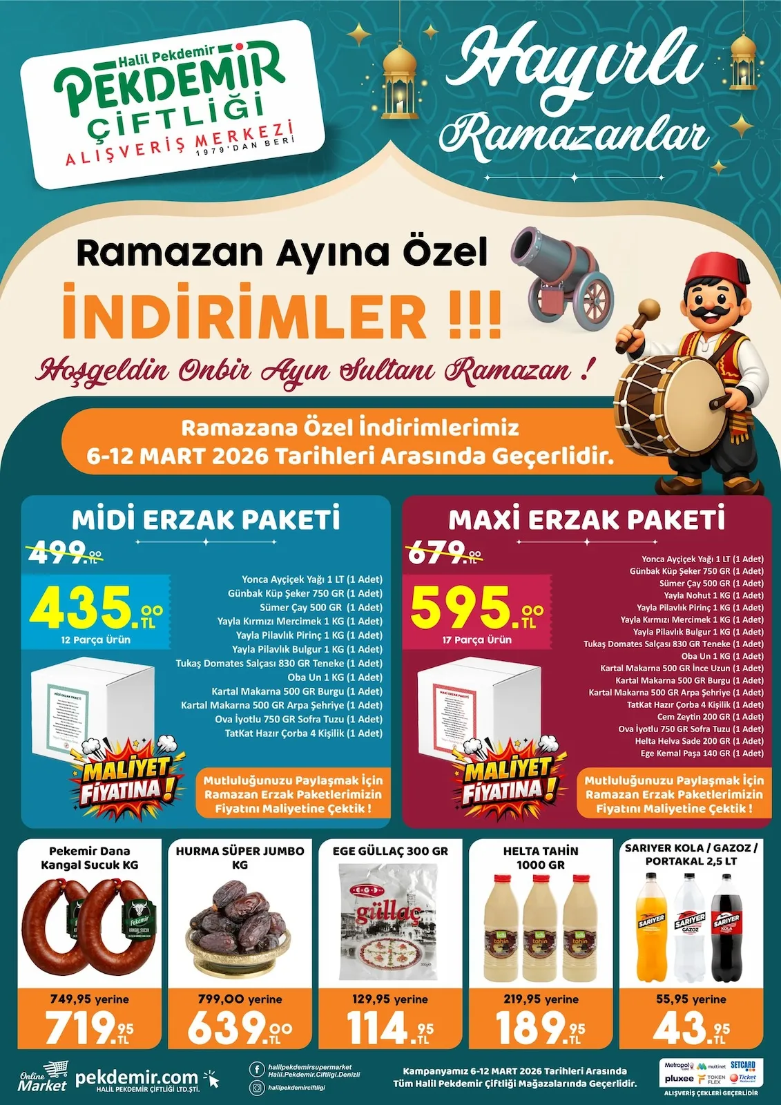 Pekdemir Pekdemir Market 6 Mart 2026 Aktüel Kataloğu sayfa 1: Hurma Süper Jumbo Kg, Pekemir Dana Kangal Sucuk Kg