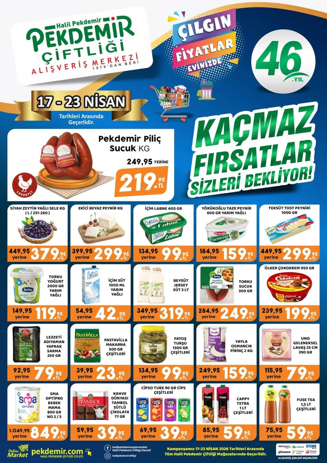 Pekdemir Pekdemir Market 17 Nisan 2026 Aktüel Kataloğu sayfa 1: Beysüt Jersey Süt 3 Lt, Torku Sucuk 300 Gr