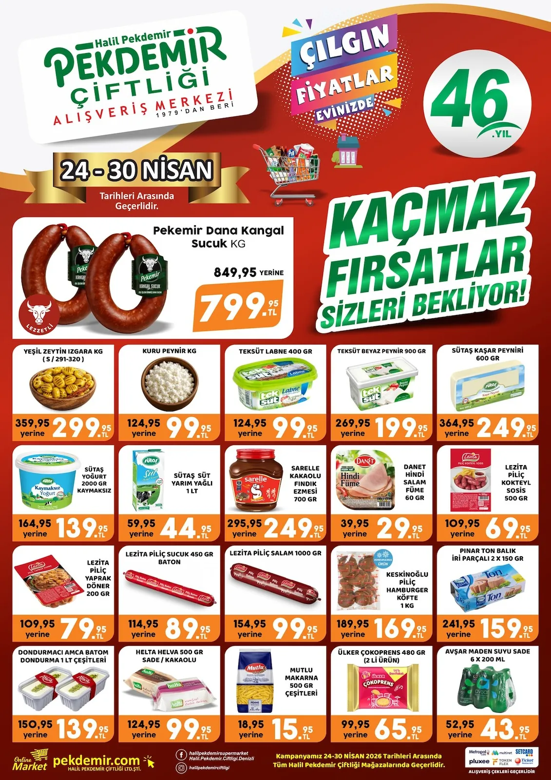 Pekdemir Pekdemir Market 24 Nisan 2026 Aktüel Kataloğu sayfa 1: Lezita Piliç Salam 1000 Gr, Pekemir Dana Kangal Sucuk Kg
