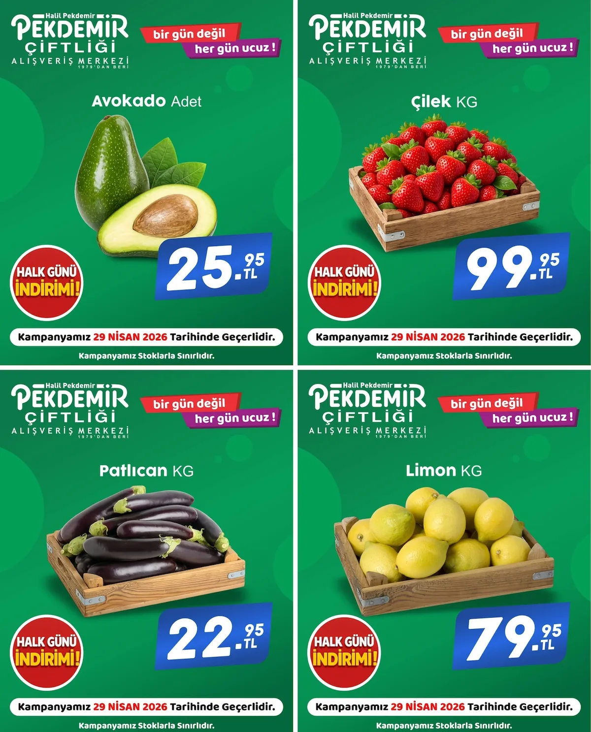 Pekdemir Pekdemir Market 29 Nisan 2026 Aktüel Kataloğu sayfa 1: Avokado Adet, Çilek Kg