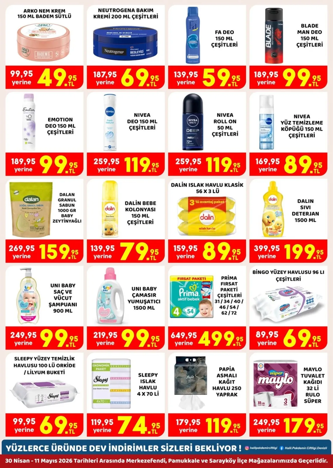 Pekdemir Pekdemir Market 30 Nisan 2026 Aktüel Kataloğu sayfa 5: Maylo Tuvalet Kağıdı 32 Li Rulo Süper, Uni Baby Çamaşır Yumuşatıcı 1500 Ml