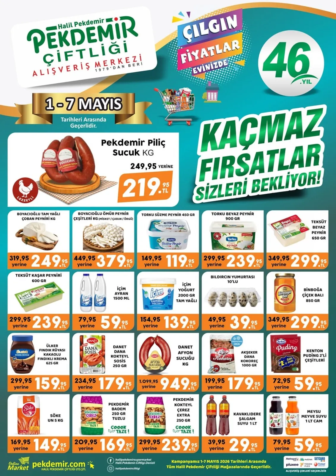 Pekdemir Pekdemir Market 1 Mayıs 2026 Aktüel Kataloğu sayfa 1: Danet Afyon Sucuğu Kg, Akşeker Dana Kokoreç 1000 Gr