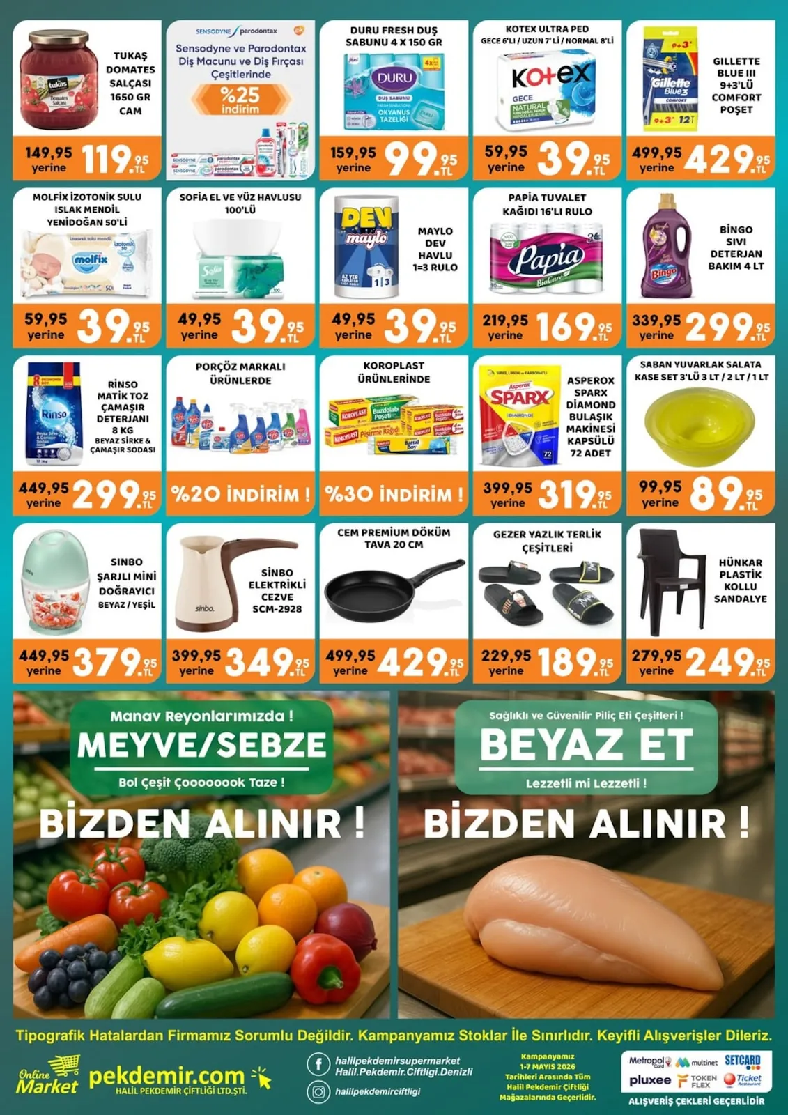 Pekdemir Pekdemir Market 1 Mayıs 2026 Aktüel Kataloğu sayfa 2: Asperox Sparx Diamond Bulaşik Makinesi Kapsülü 72 Adet, Sofia El Ve Yüz Havlusu 100'Lü