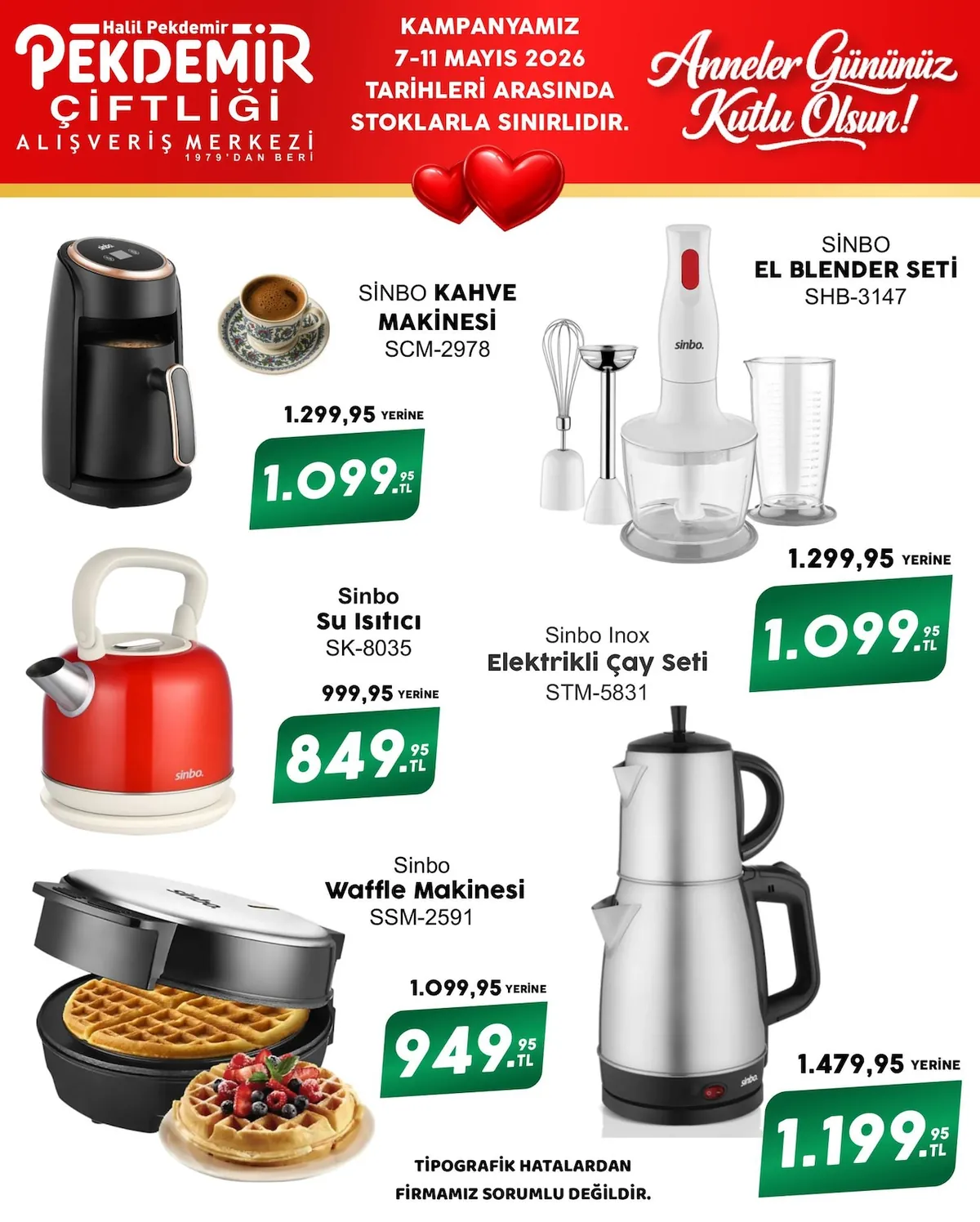 Pekdemir Pekdemir Market 7 Mayıs 2026 Aktüel Kataloğu sayfa 2: Sinbo Su Isıtıcı Sk-8035, Sinbo Waffle Makinesi Ssm-2591