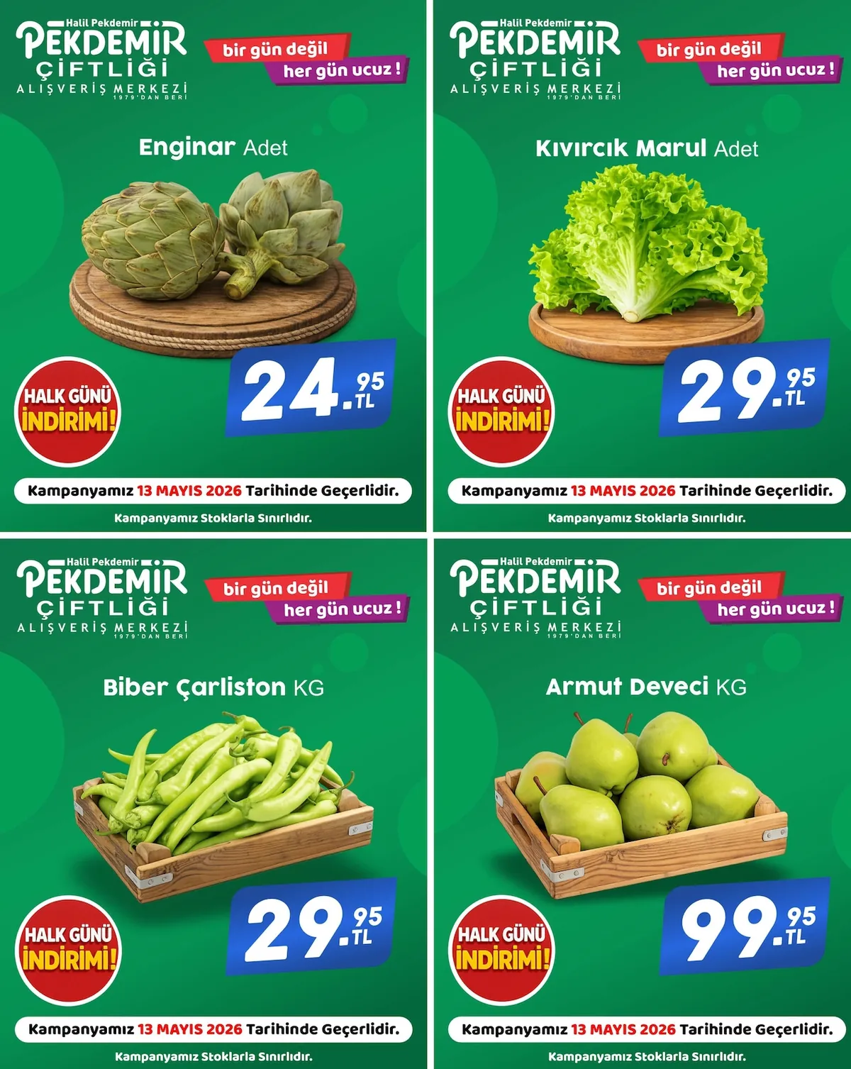 Pekdemir Pekdemir Market 13 Mayıs 2026 Aktüel Kataloğu sayfa 1: Kıvırcık Marul Adet, Armut Deveci Kg