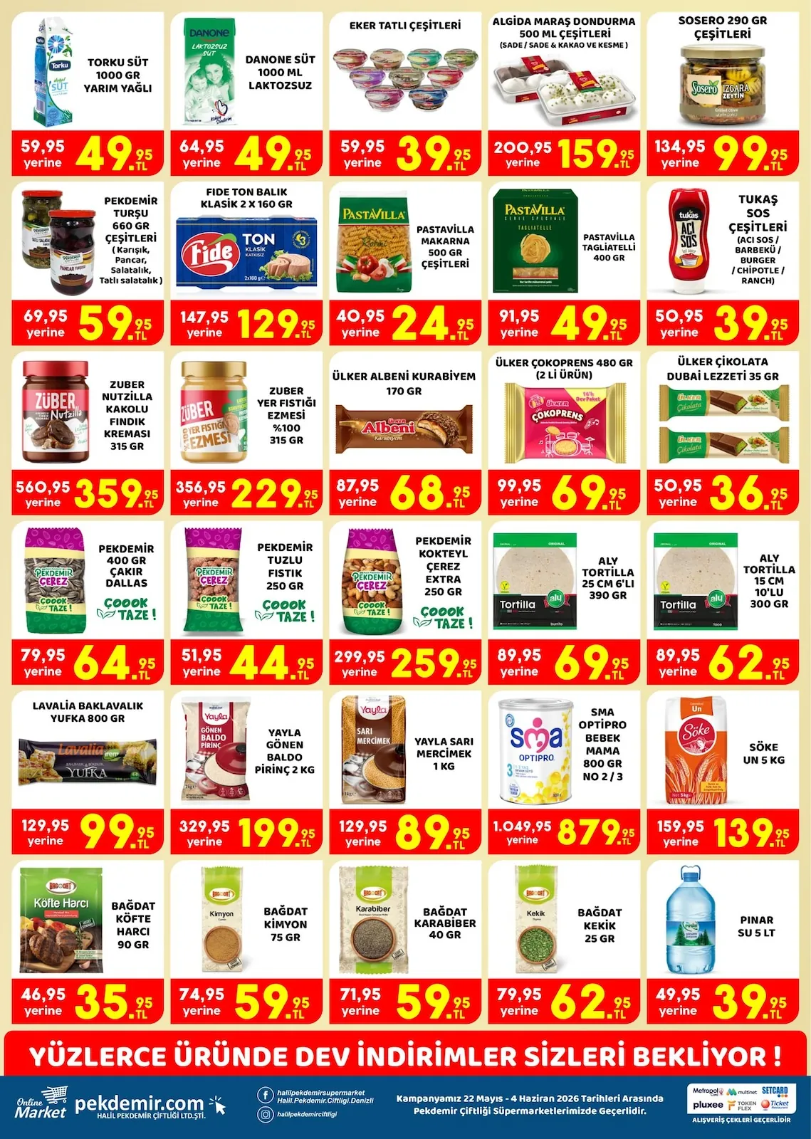 Pekdemir Pekdemir Market 22 Mayıs 2026 Aktüel Kataloğu sayfa 2: Torku Süt 1000 Gr Yarım Yağlı, Baldo Pirinç 2 Kg