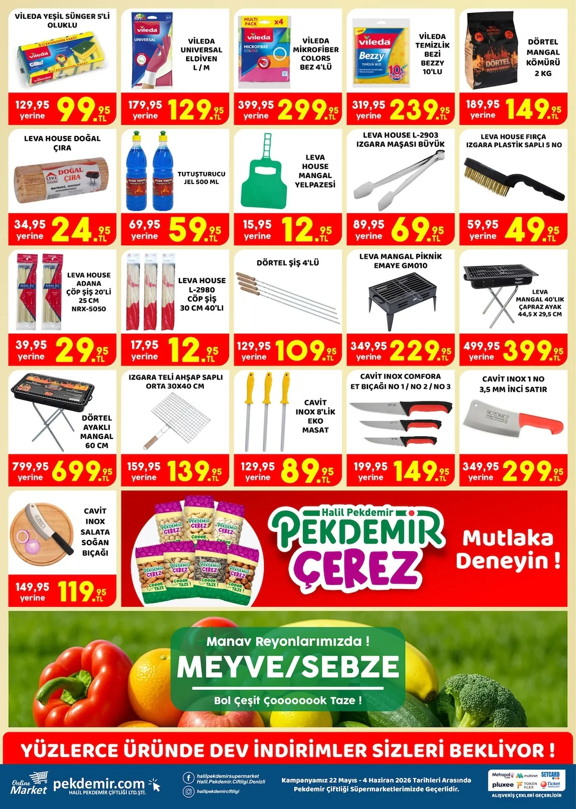 Pekdemir Pekdemir Market 22 Mayıs 2026 Aktüel Kataloğu sayfa 4: Tutusturucu Jel 500 Ml, Dortel Ayalki Mangal 60 Cm