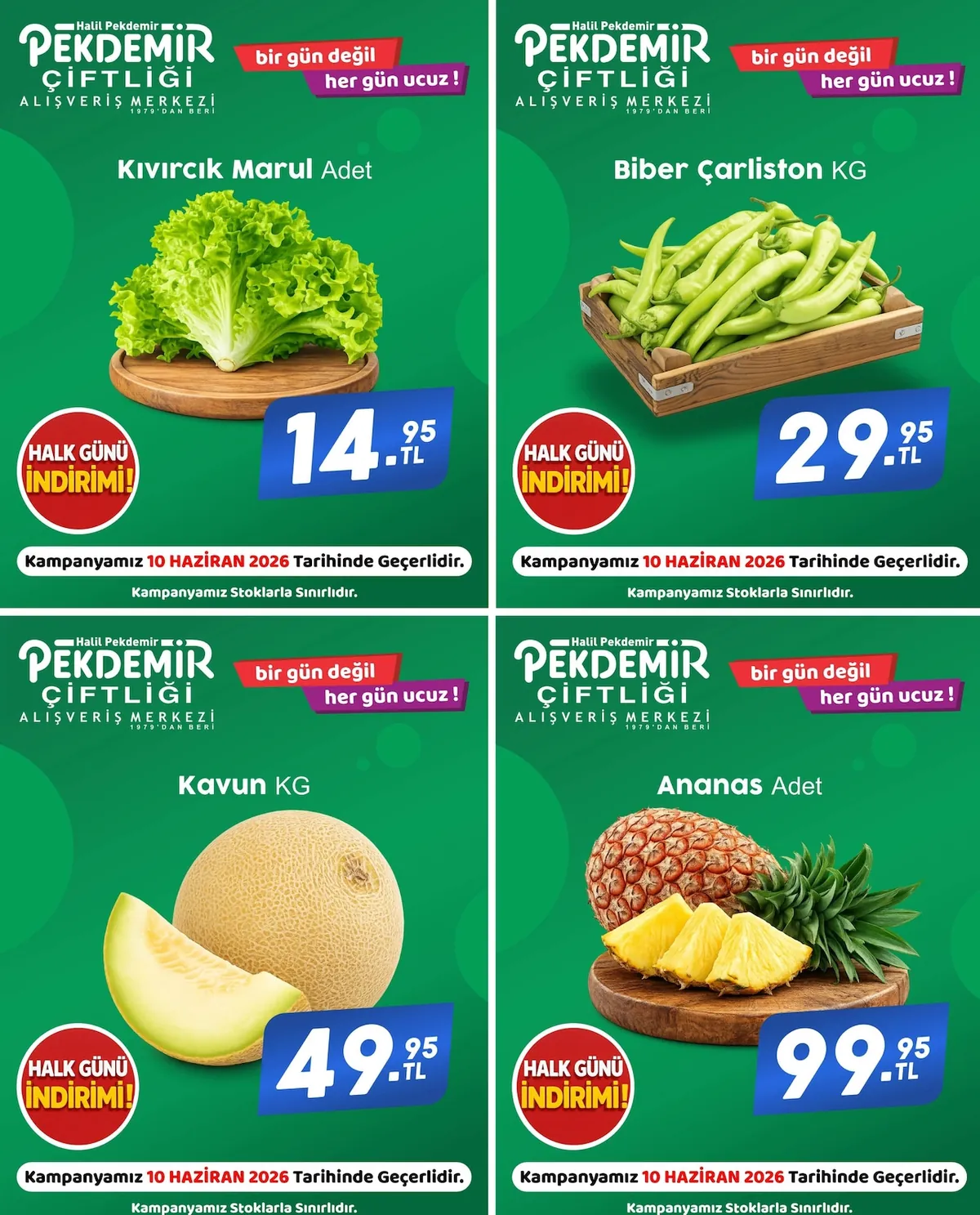 Pekdemir Pekdemir Market 10 Haziran 2026 Aktüel Kataloğu sayfa 1: Pekdemir Kıvırcık Marul Adet, Pekdemir Biber Çarliston Kg
