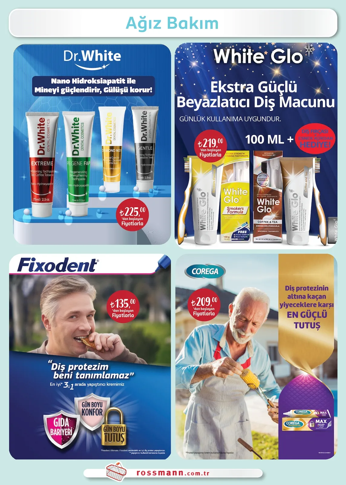 Rossmann Rossmann 2 Şubat 2026 Aktüel Kataloğu sayfa 14: White Glo Ekstra Güçlü Beyazlatıcı Diş Macunu 100 Ml + Diş Fırçası Hediyeli, Fixodent Diş Protezi Yapıştırıcı Krem