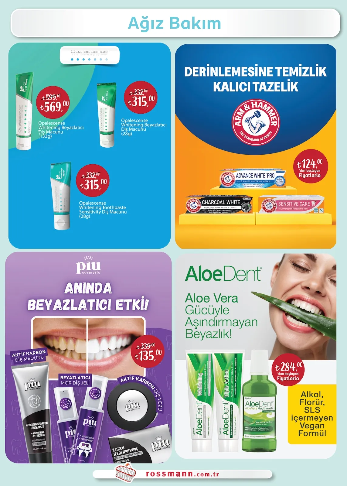 Rossmann Rossmann 2 Şubat 2026 Aktüel Kataloğu sayfa 17: Aloedent Aloe Vera Diş Macunu Ve Ağız Çalkalama Suyu, Opalescence Whitening Beyazlatıcı Diş Macunu (133G)