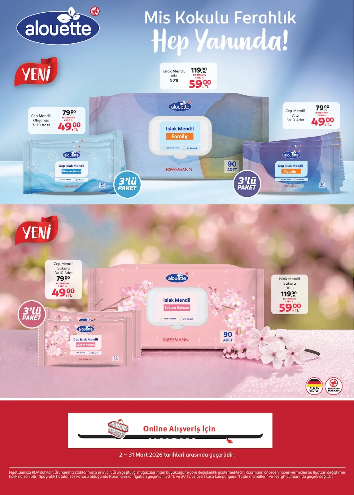 Rossmann Rossmann 2 Mart 2026 Aktüel Kataloğu sayfa 18: Alouette Cep Mendil Aile 3X10 Adet