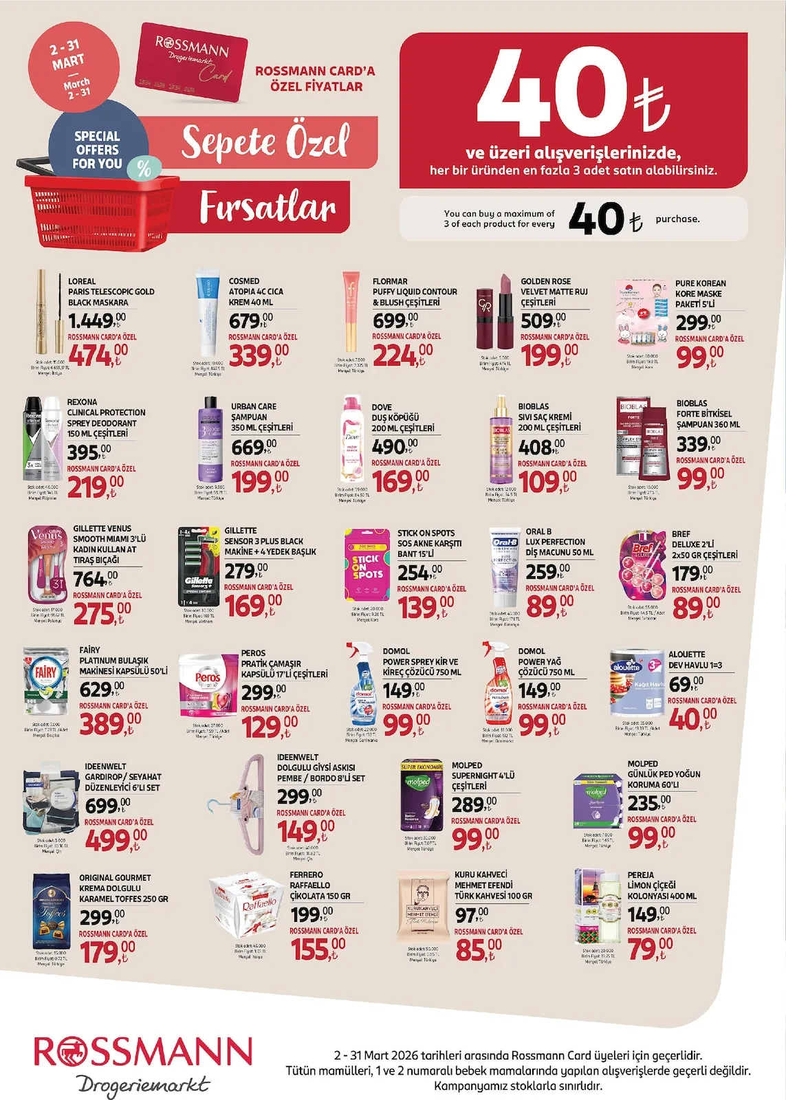 Rossmann Rossmann 2 Mart 2026 Aktüel Kataloğu sayfa 6: Domol Power Sprey Kir Ve Kireç Çözücü 750 Ml, Gillette Sensor 3 Plus Black Makine + 4 Yedek Başlık