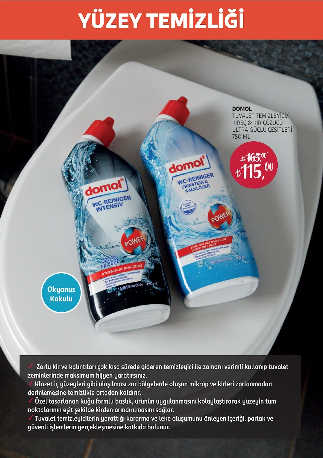 Rossmann Rossmann 30 Nisan 2026 Aktüel Kataloğu sayfa 11: Domol Tuvalet Temizleyici/Kireç & Kir Çözücü Ultra Güçlü Çeşitleri 750 Ml