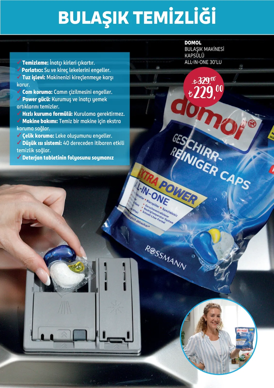 Rossmann Rossmann 30 Nisan 2026 Aktüel Kataloğu sayfa 14: Domol Bulaşık Makinesi Kapsülü All-In-One 30'Lu