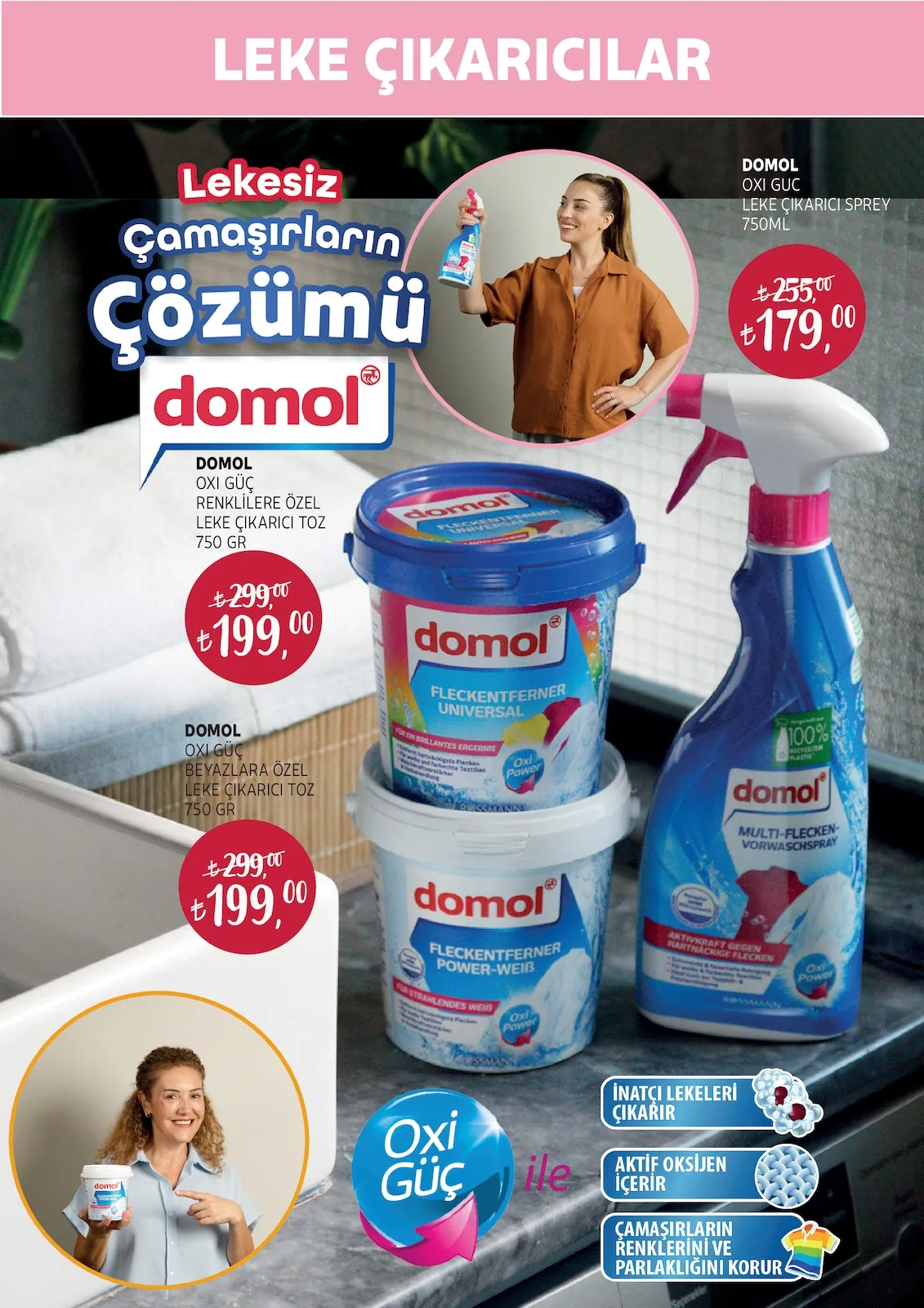 Rossmann Rossmann 30 Nisan 2026 Aktüel Kataloğu sayfa 21: Domol Oxi Güç Renklilere Özel Leke Çıkarıcı Toz 750Gr