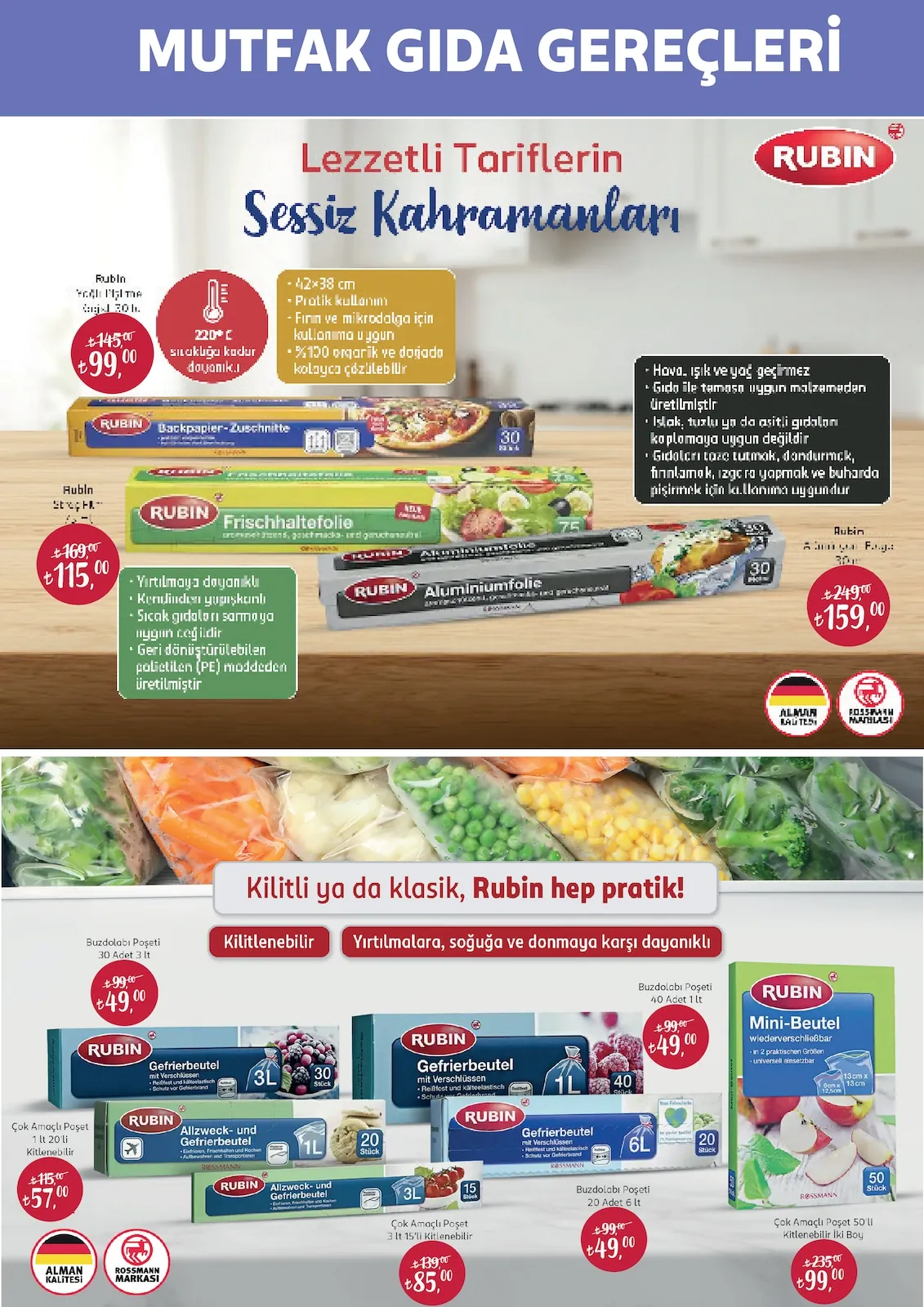 Rossmann Rossmann 30 Nisan 2026 Aktüel Kataloğu sayfa 28: Rubin Buzdolabı Poşeti 40 Adet 1 Lt, Rubin Çok Amaçlı Poşet 50'Li