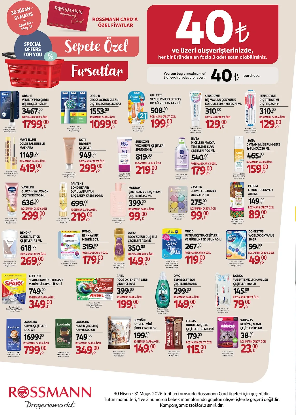 Rossmann Rossmann 30 Nisan 2026 Aktüel Kataloğu sayfa 6: Isana C Vitaminli Serum Gece & Gündüz 30 Ml, Omo Express Fresh Çeşitleri 840 Ml