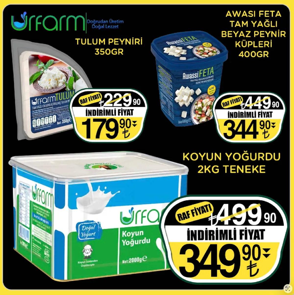 Sarıyer Sarıyer Market 13 Mart 2026 Aktüel Kataloğu sayfa 16: Urfa Farm Tulum Peyniri 350Gr, Urfa Farm Koyun Yoğurdu 2Kg