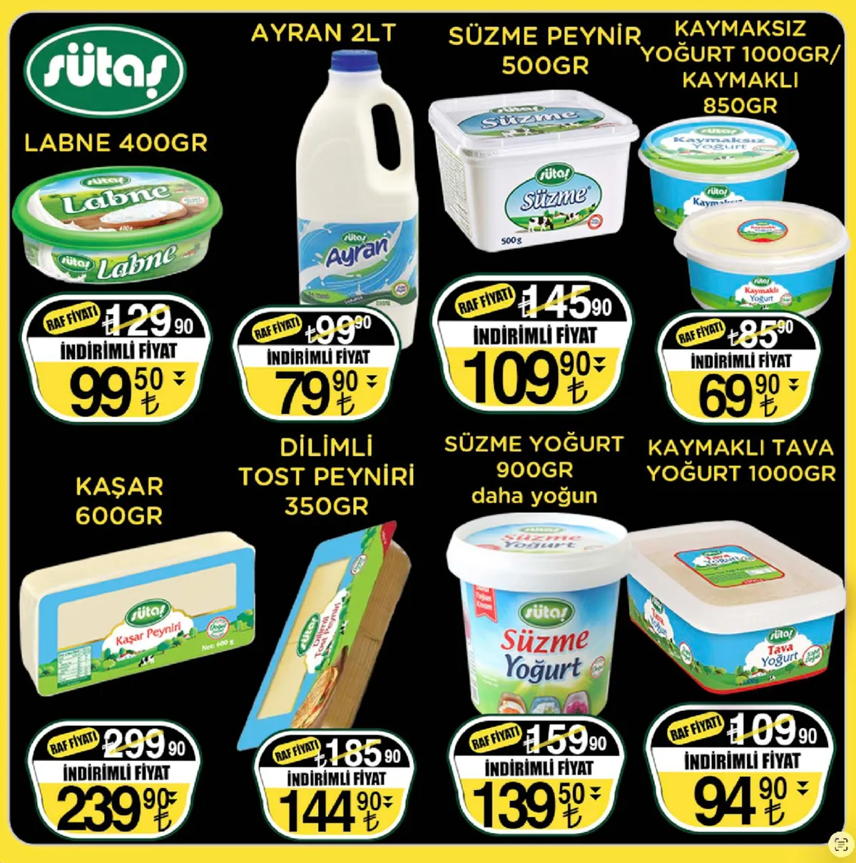 Sarıyer Sarıyer Market 13 Mart 2026 Aktüel Kataloğu sayfa 9: Sütaş Kaşar Peyniri 600Gr