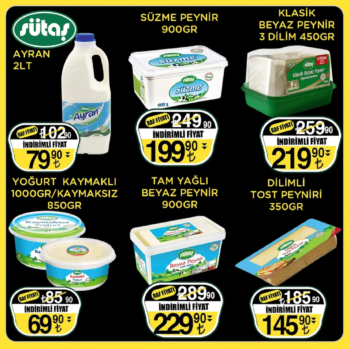Sarıyer Sarıyer Market 17 Nisan 2026 Aktüel Kataloğu sayfa 8: Sütaş Beyaz Peynir Tam Yağlı 900Gr, Ülker Diliimli Tost Peyniri 350Gr
