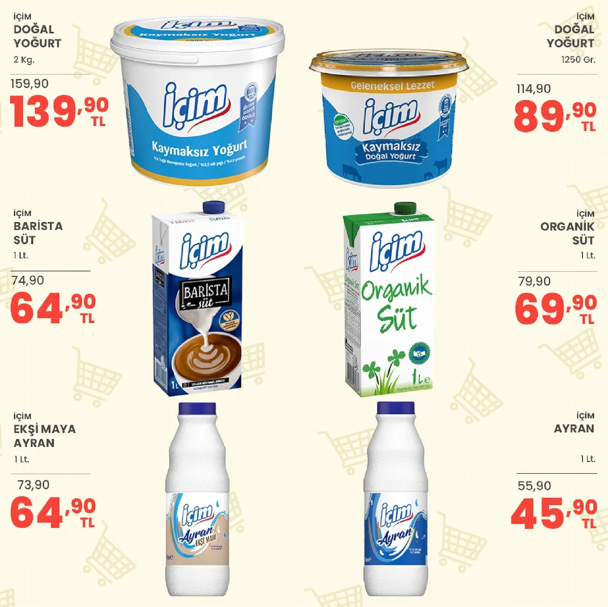 Sarıyer Sarıyer Market 8 Mayıs 2026 Aktüel Kataloğu sayfa 10: İçim Ekşi Maya Ayran 1 Lt., İçim Organik Süt 1 Lt.